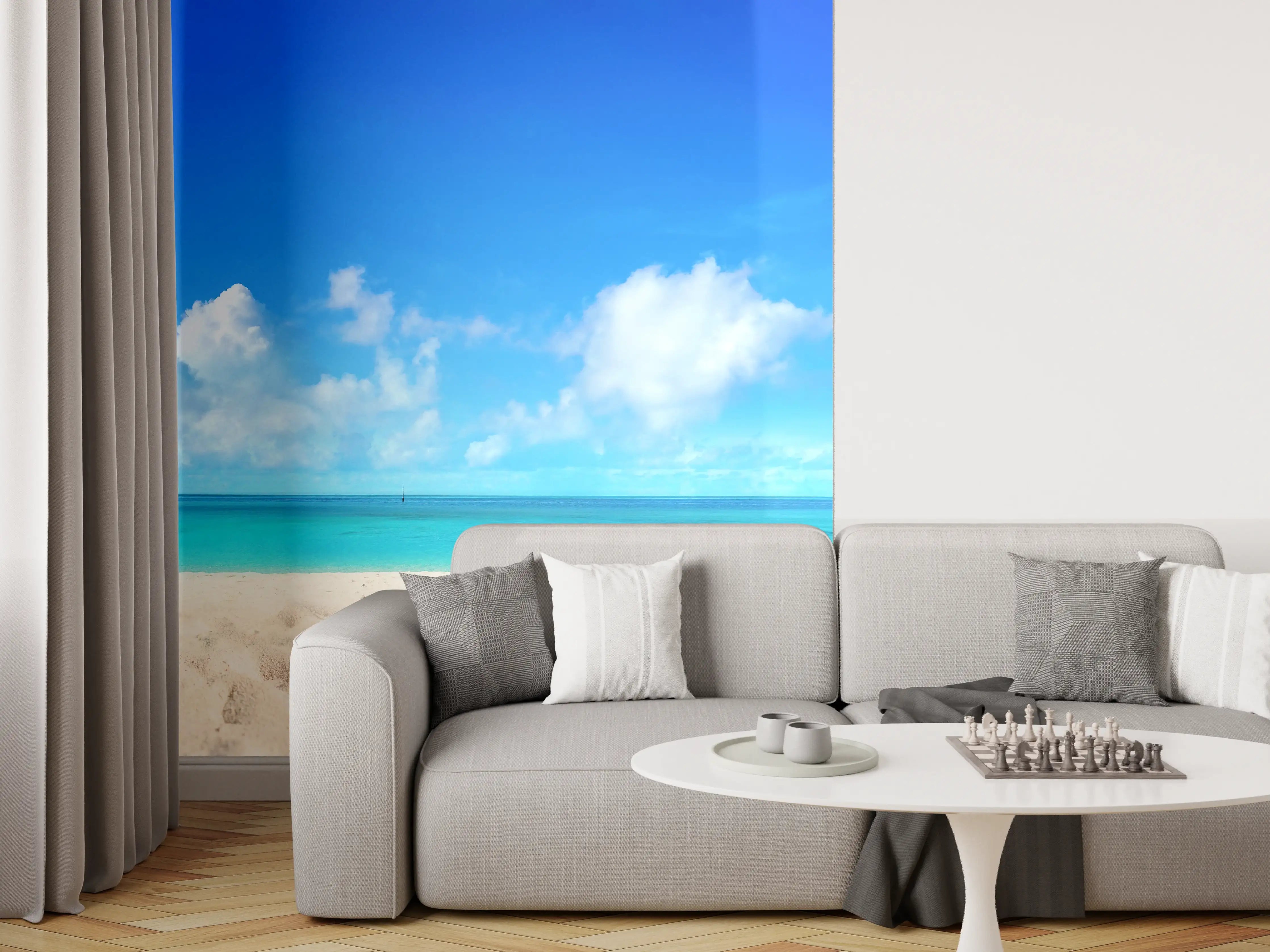 Wandverkleidung Wohnzimmer - Wunderschöner Strand mit hellem Sand