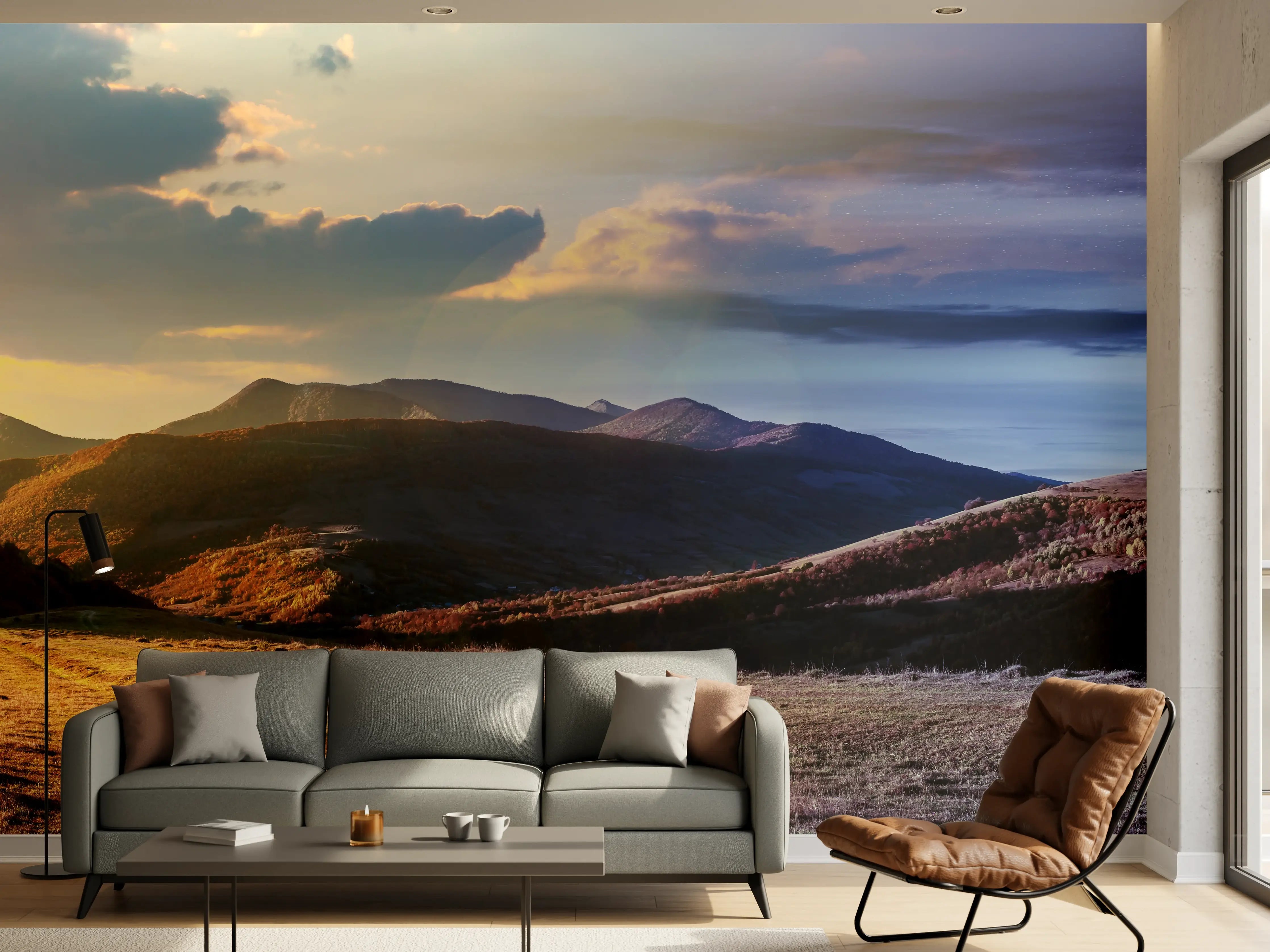 Wandverkleidung Wohnzimmer - Wunderschönes Panorama eines Bergkamms