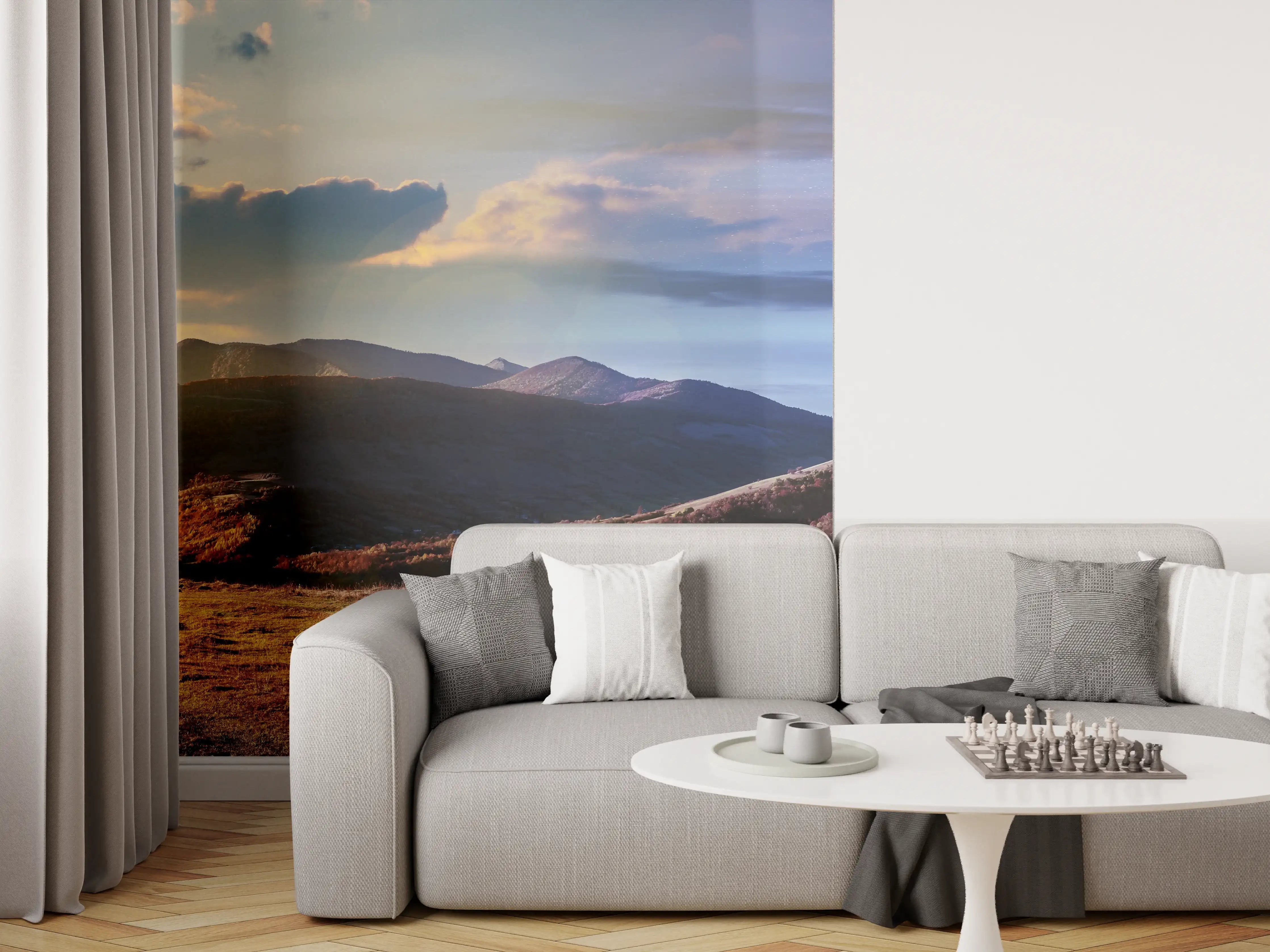 Wandverkleidung Wohnzimmer - Wunderschönes Panorama eines Bergkamms