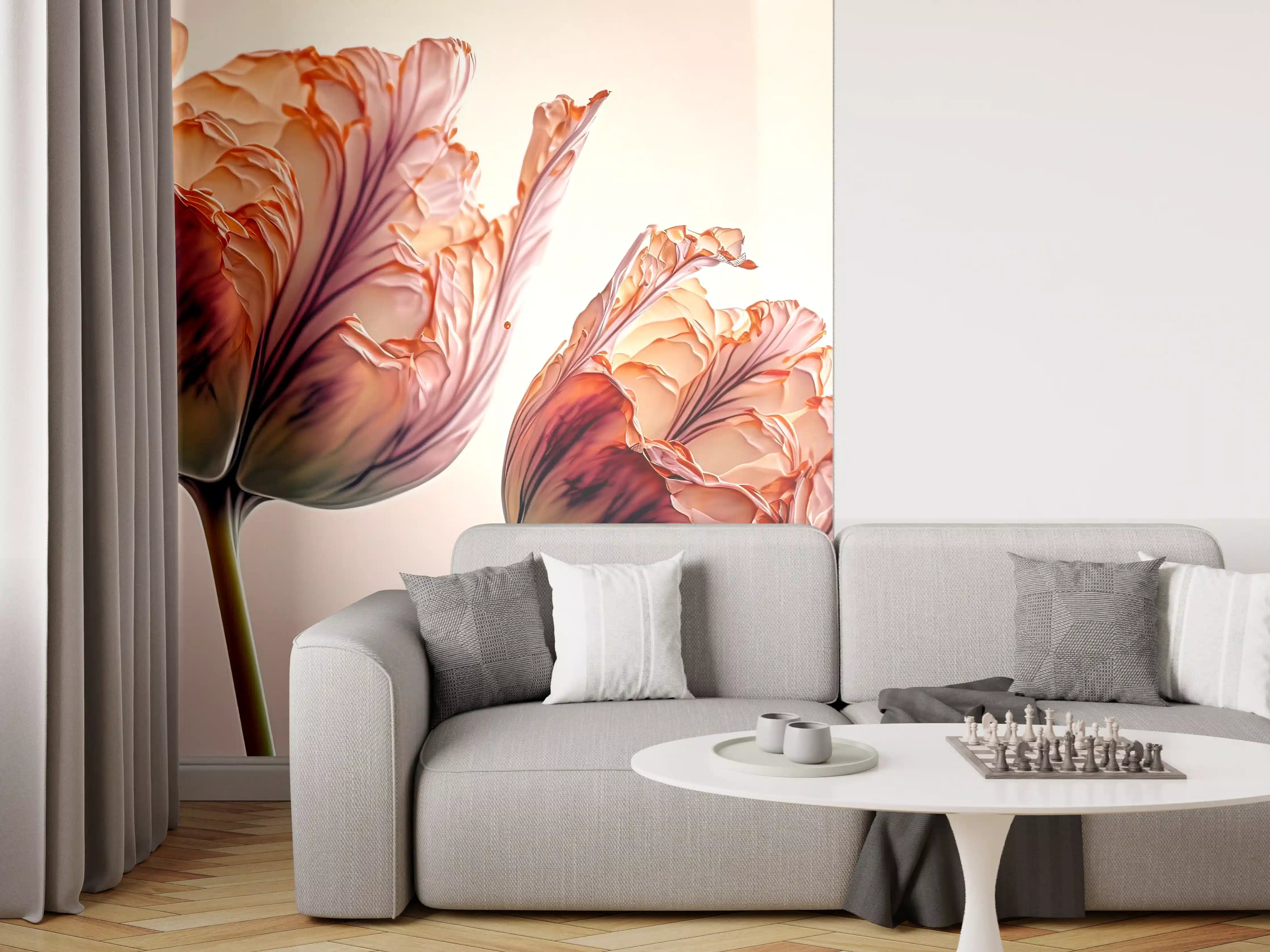 Wandverkleidung Wohnzimmer - Zarte Blumen in Nahaufnahme mit sanften Farben