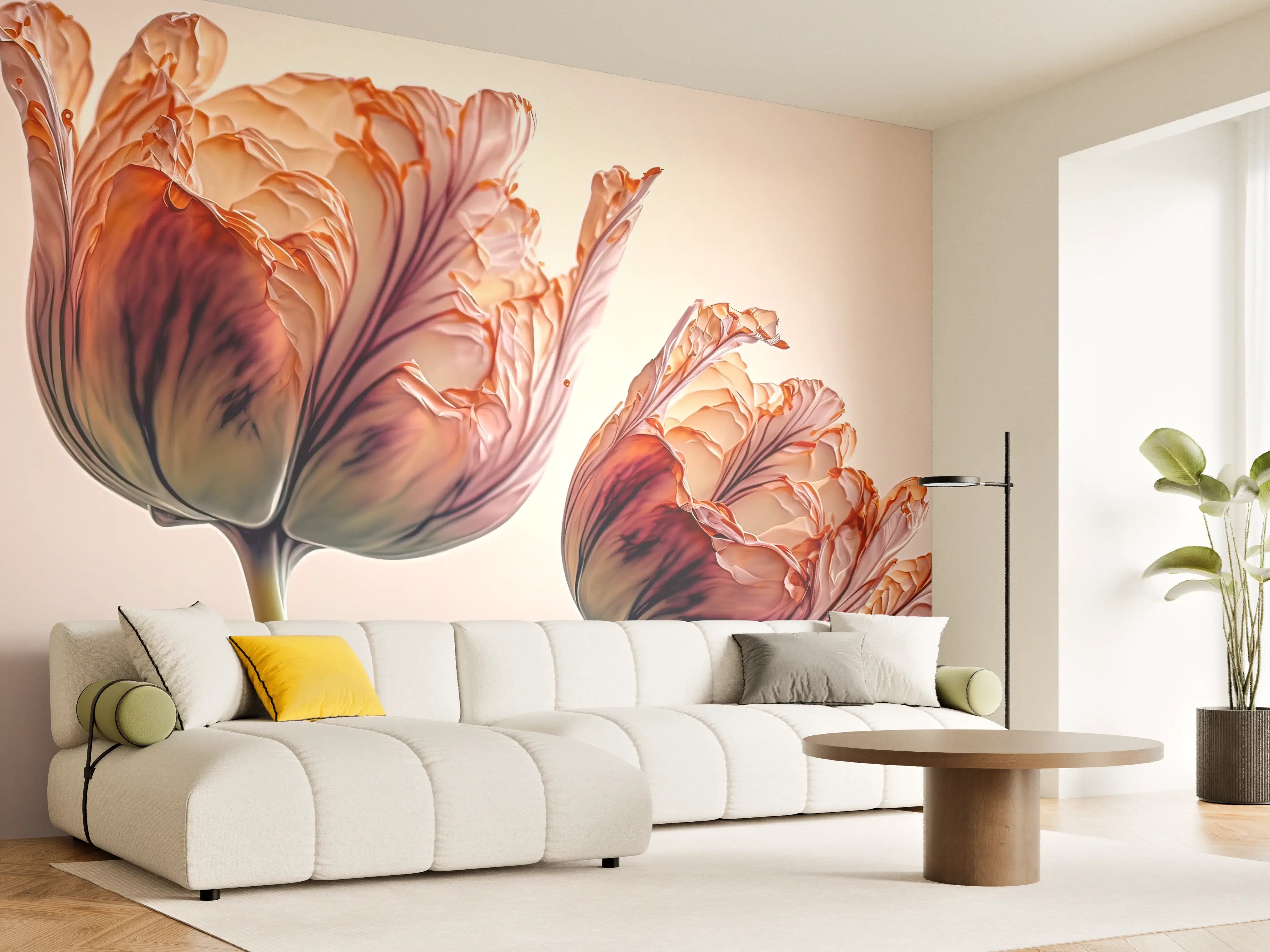 Wandverkleidung Wohnzimmer - Zarte Blumen in Nahaufnahme mit sanften Farben