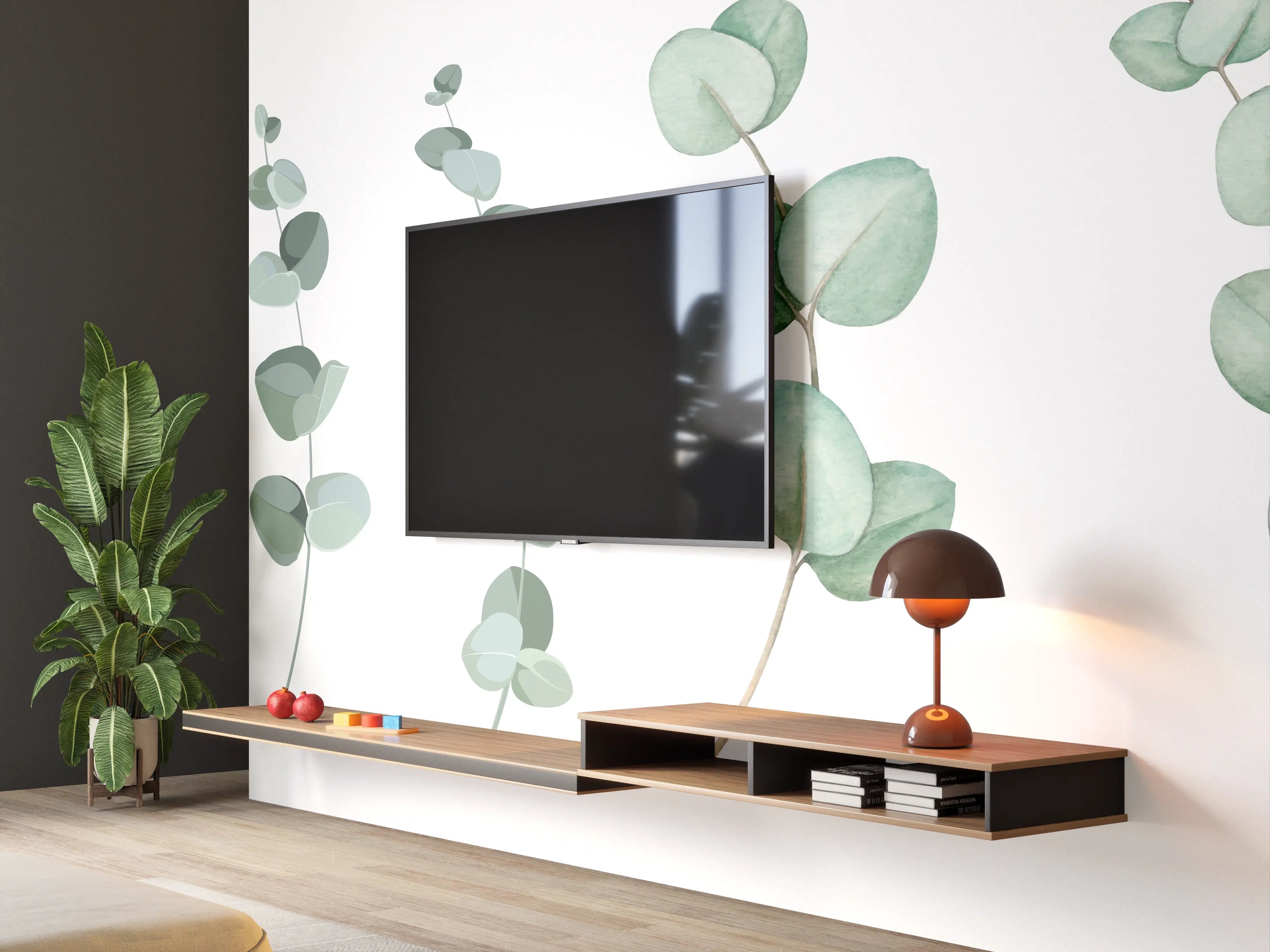 Wandverkleidung Wohnzimmer - Zarte Eukalyptus Aquarell-Motive