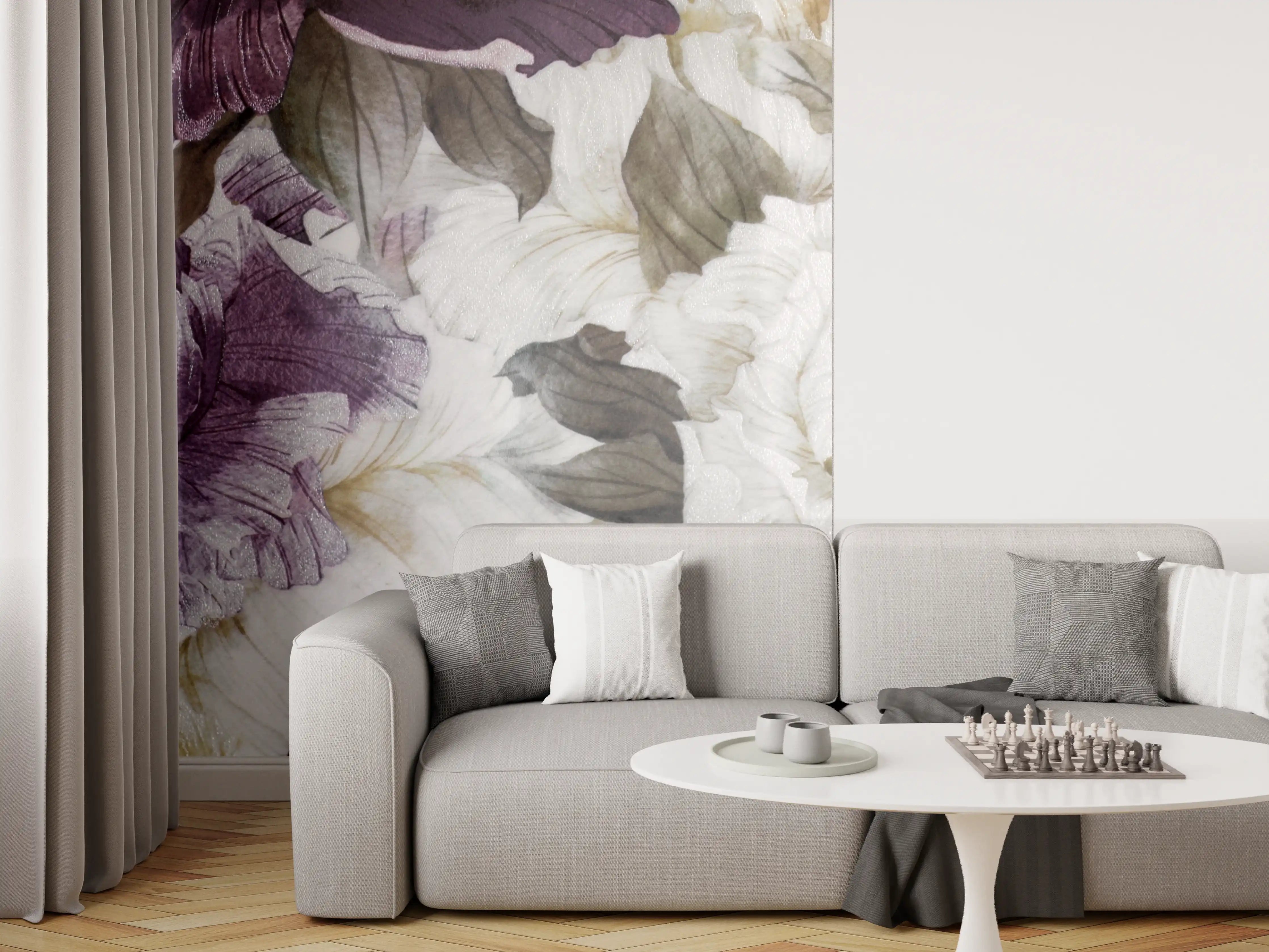 Wandverkleidung Wohnzimmer - Zarte Grautöne in Blumenmustern