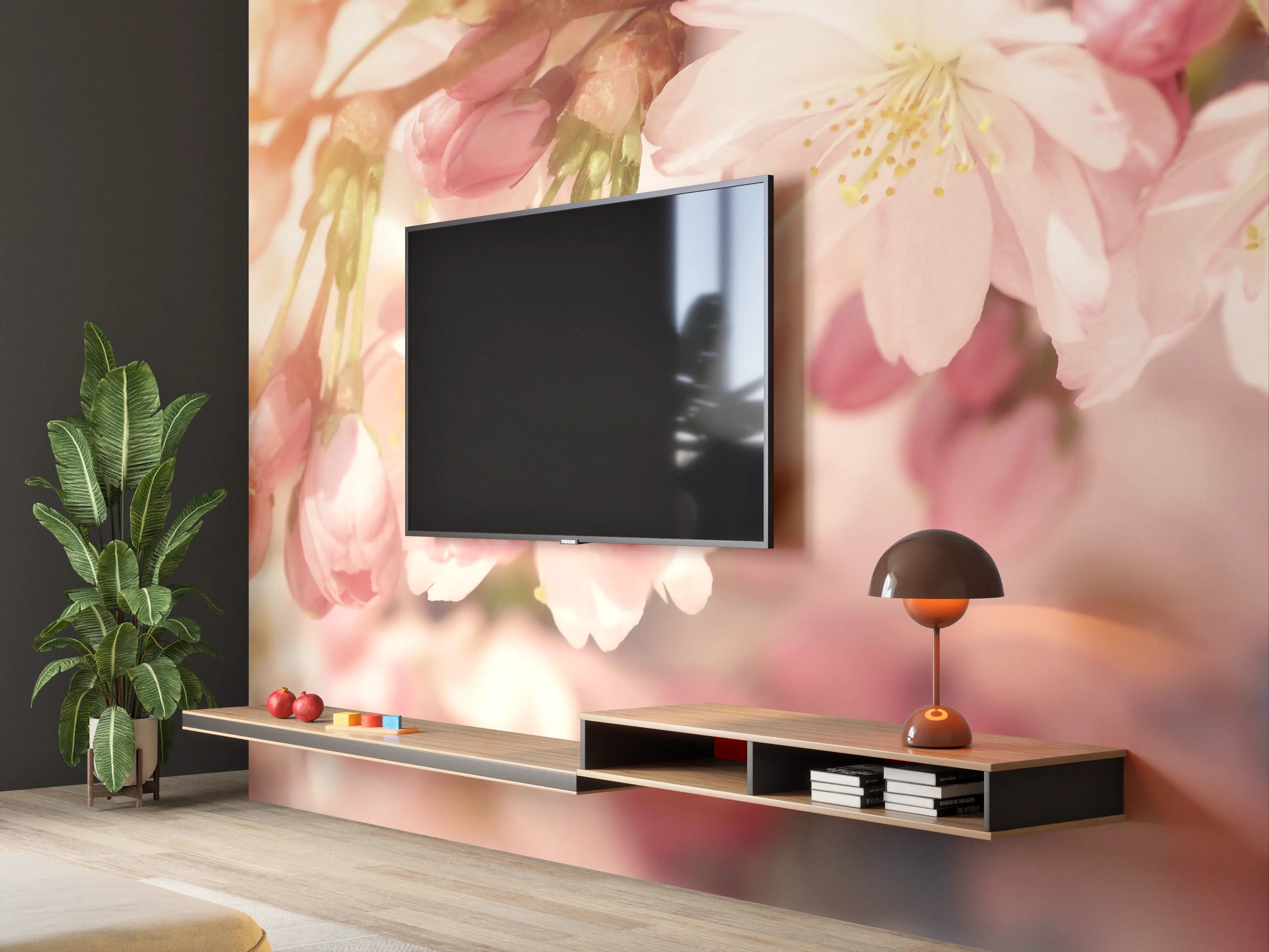 Wandverkleidung Wohnzimmer - Zarte Kirschblüten im Sonnenlicht