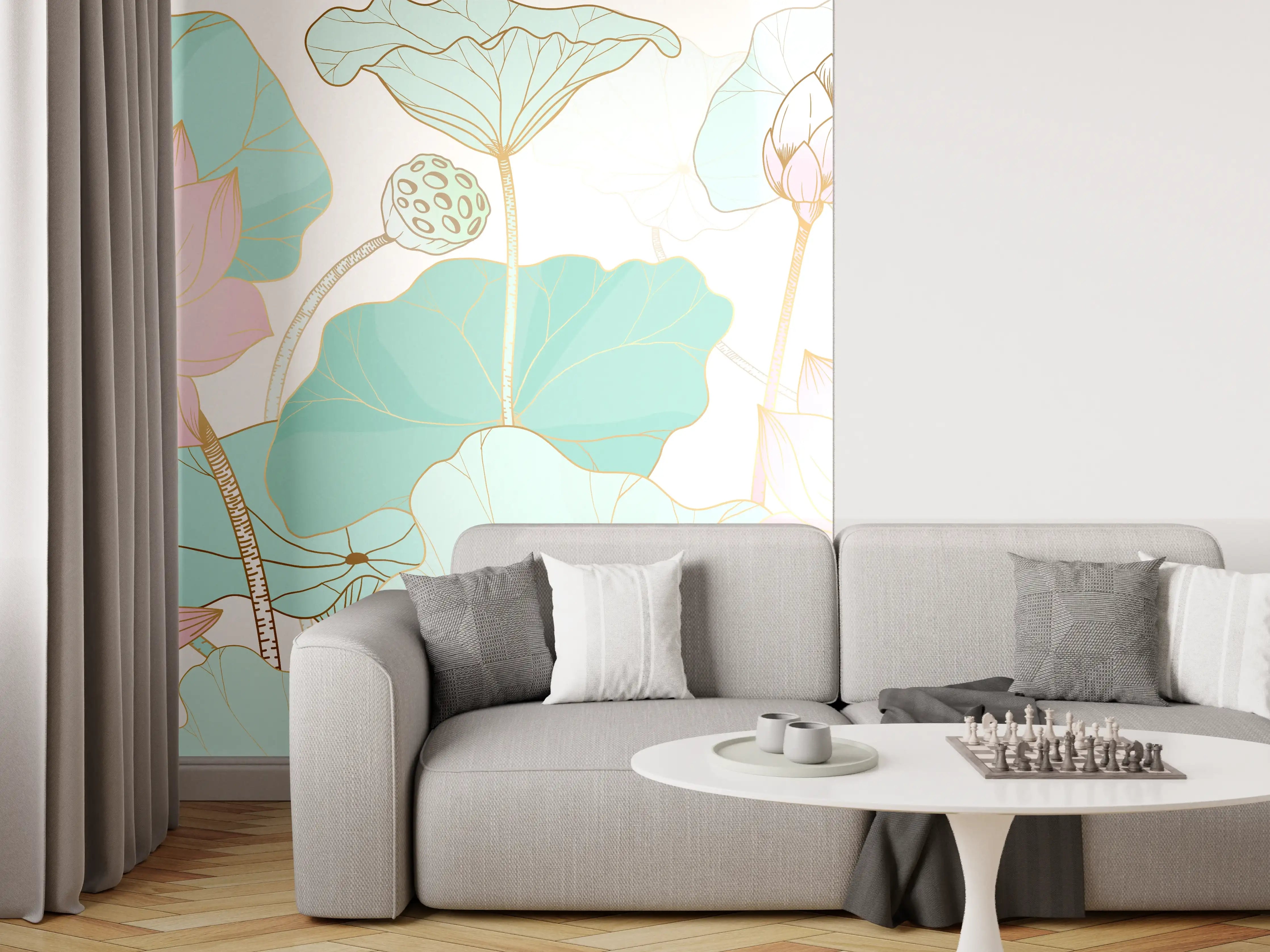 Wandverkleidung Wohnzimmer - Zarte Lotusblüten Pastellfarben