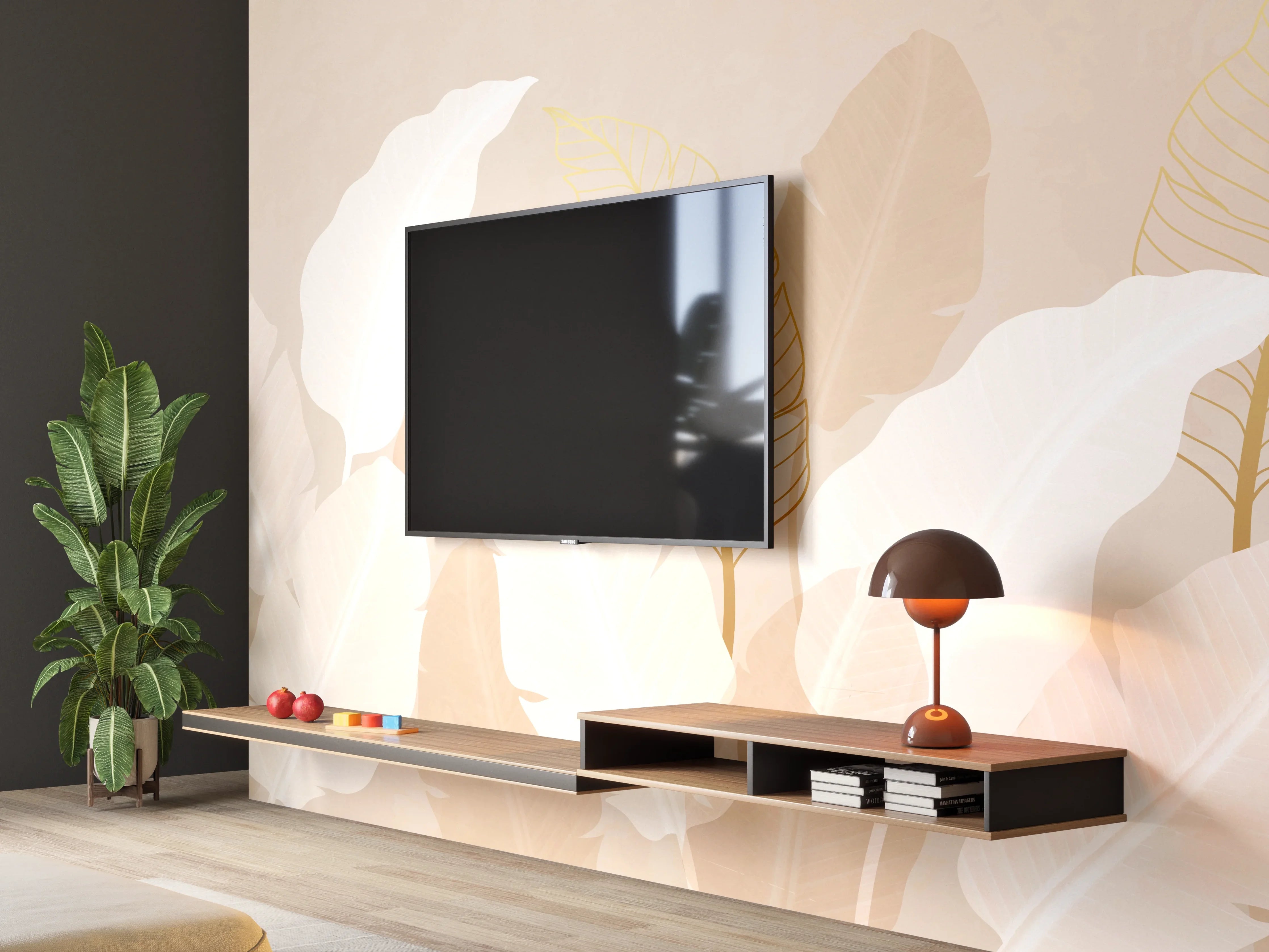 Wandverkleidung Wohnzimmer - Zarte-Pastell-Blätter-Stilbild