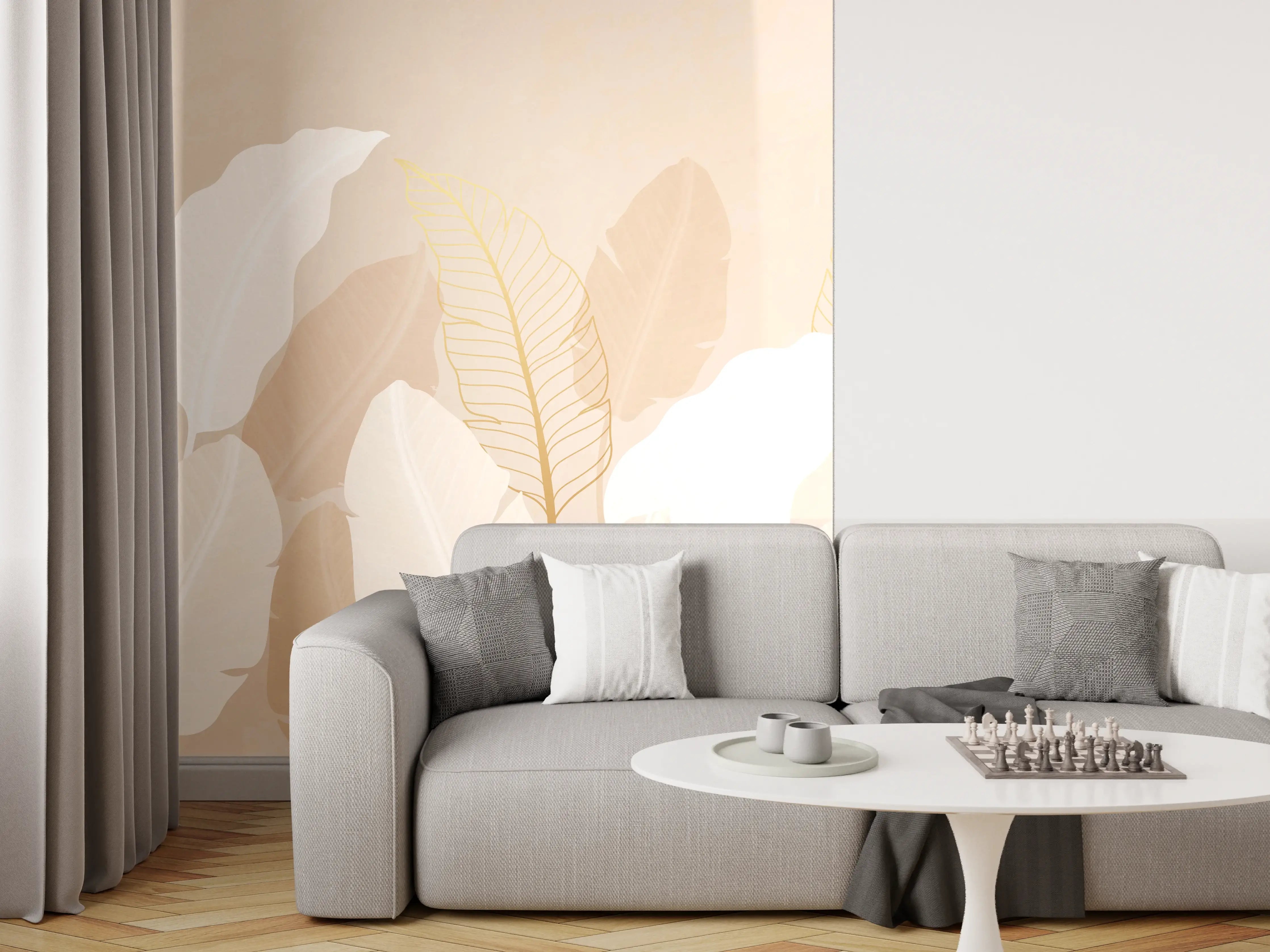 Wandverkleidung Wohnzimmer - Zarte-Pastell-Blätter-Stilbild