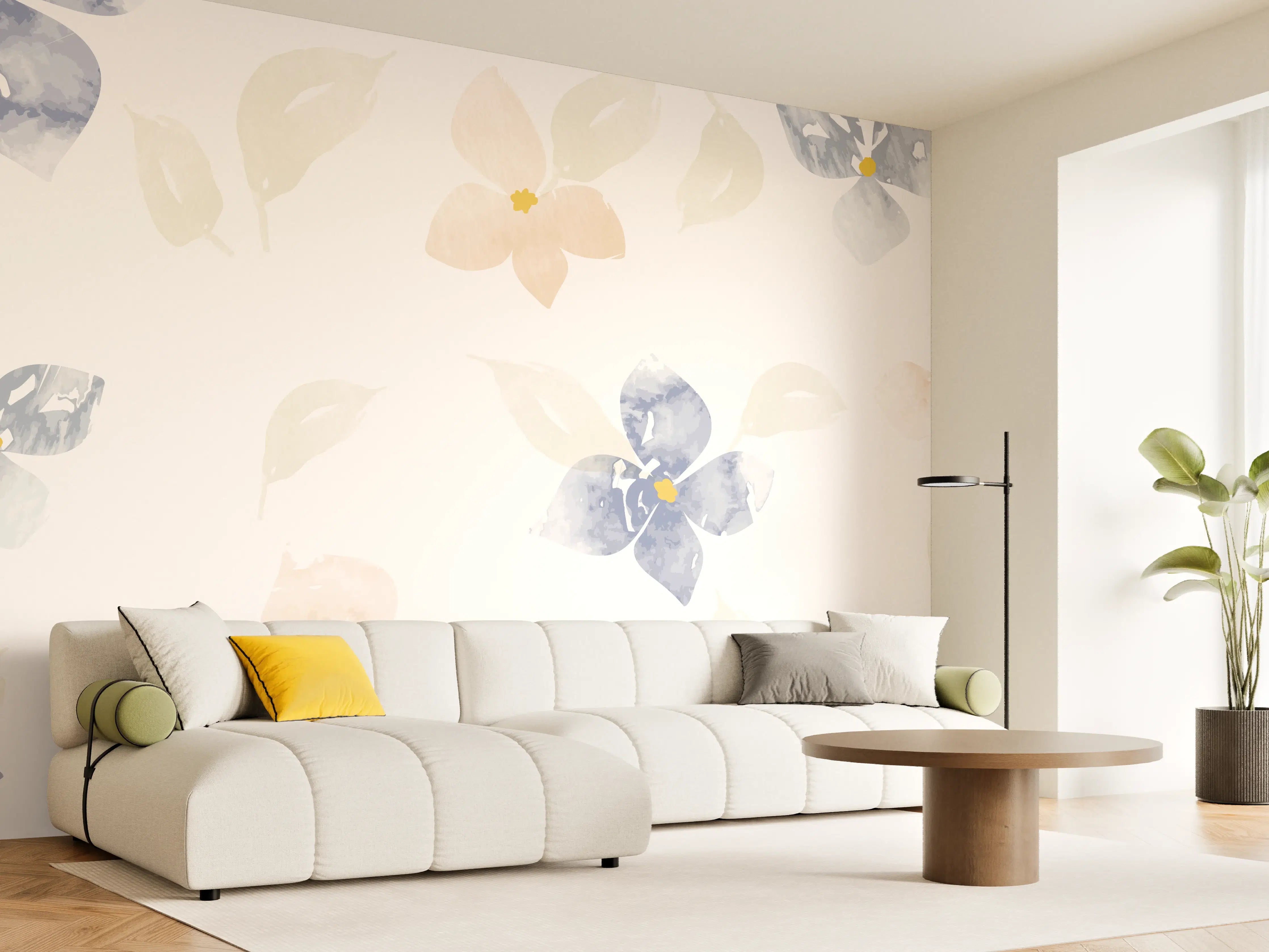 Wandverkleidung Wohnzimmer - Zarte Pastell-Blumenmuster
