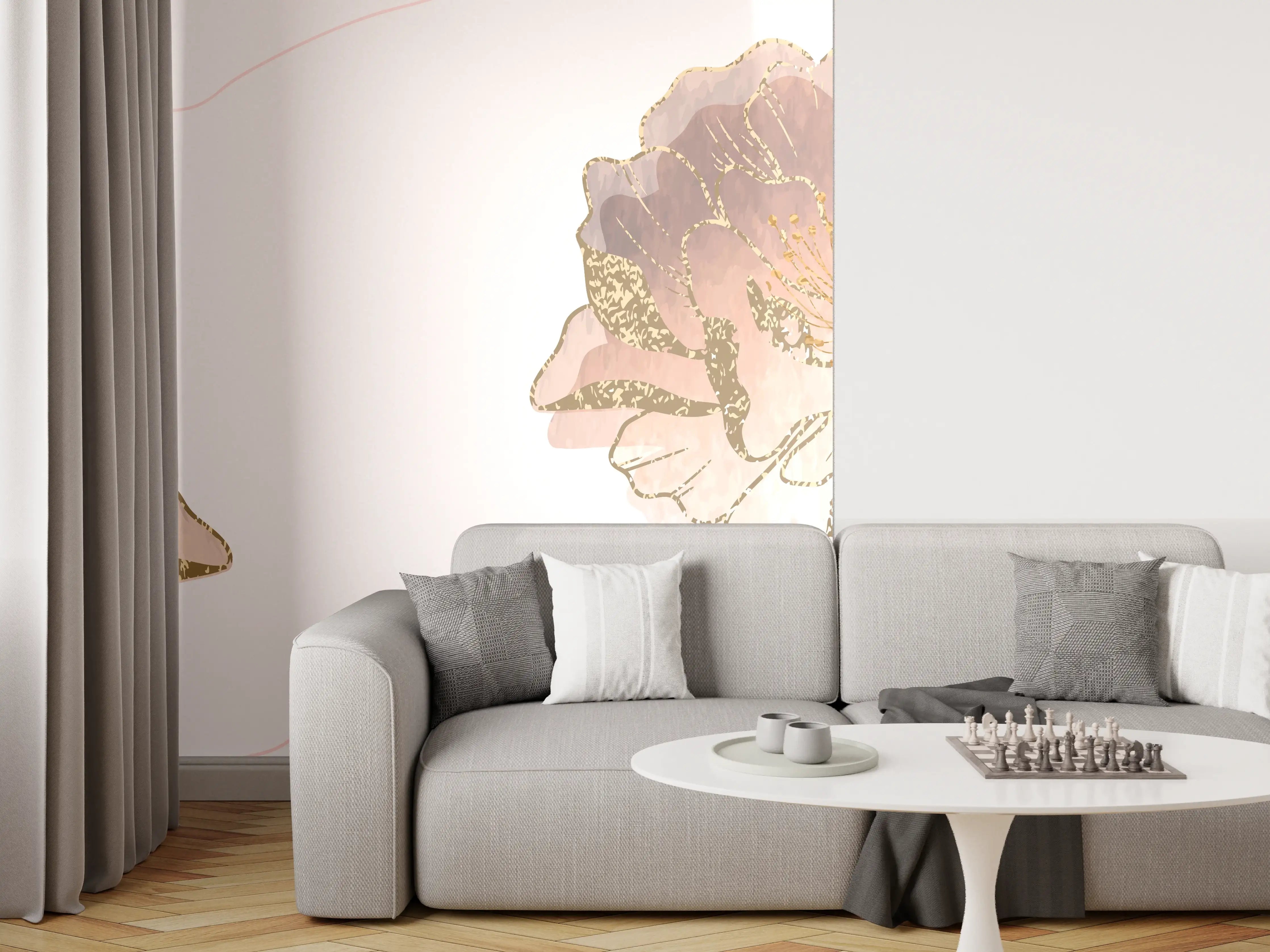 Wandverkleidung Wohnzimmer - Zarte Pastell-Blumenstruktur