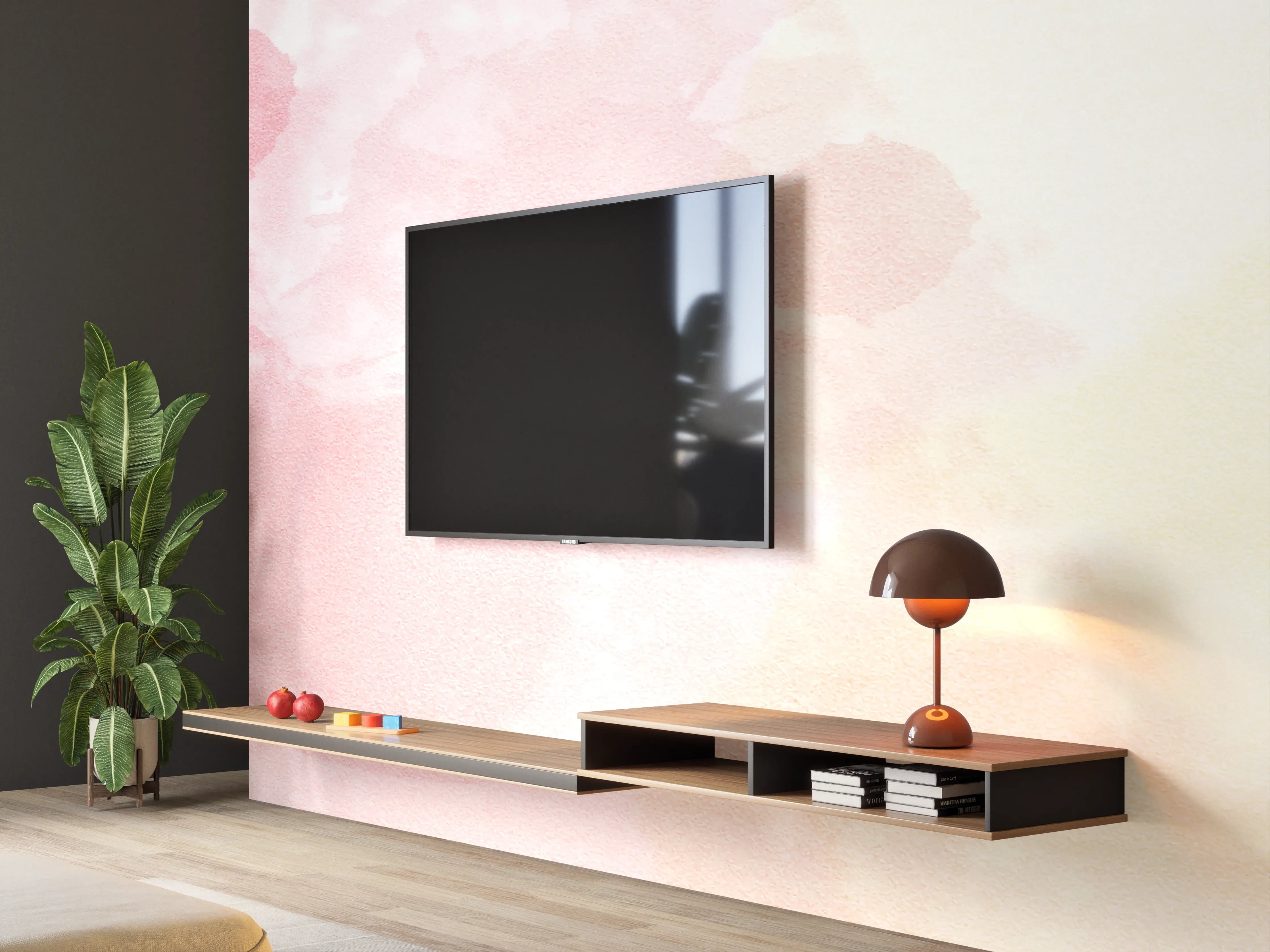 Wandverkleidung Wohnzimmer - Zarte Rosé-Wasserfarb-Deko
