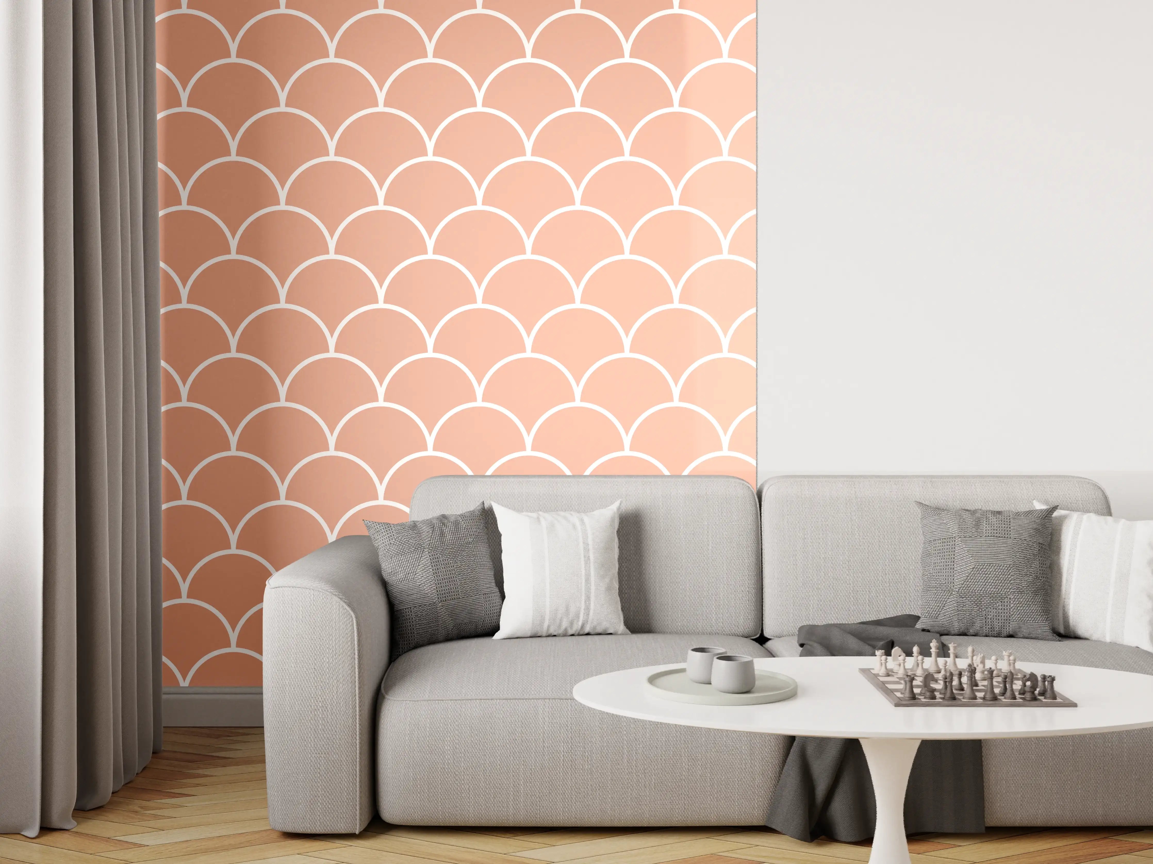 Wandverkleidung Wohnzimmer - Zarte pastellfarbene Muster mit Schuppen-Design