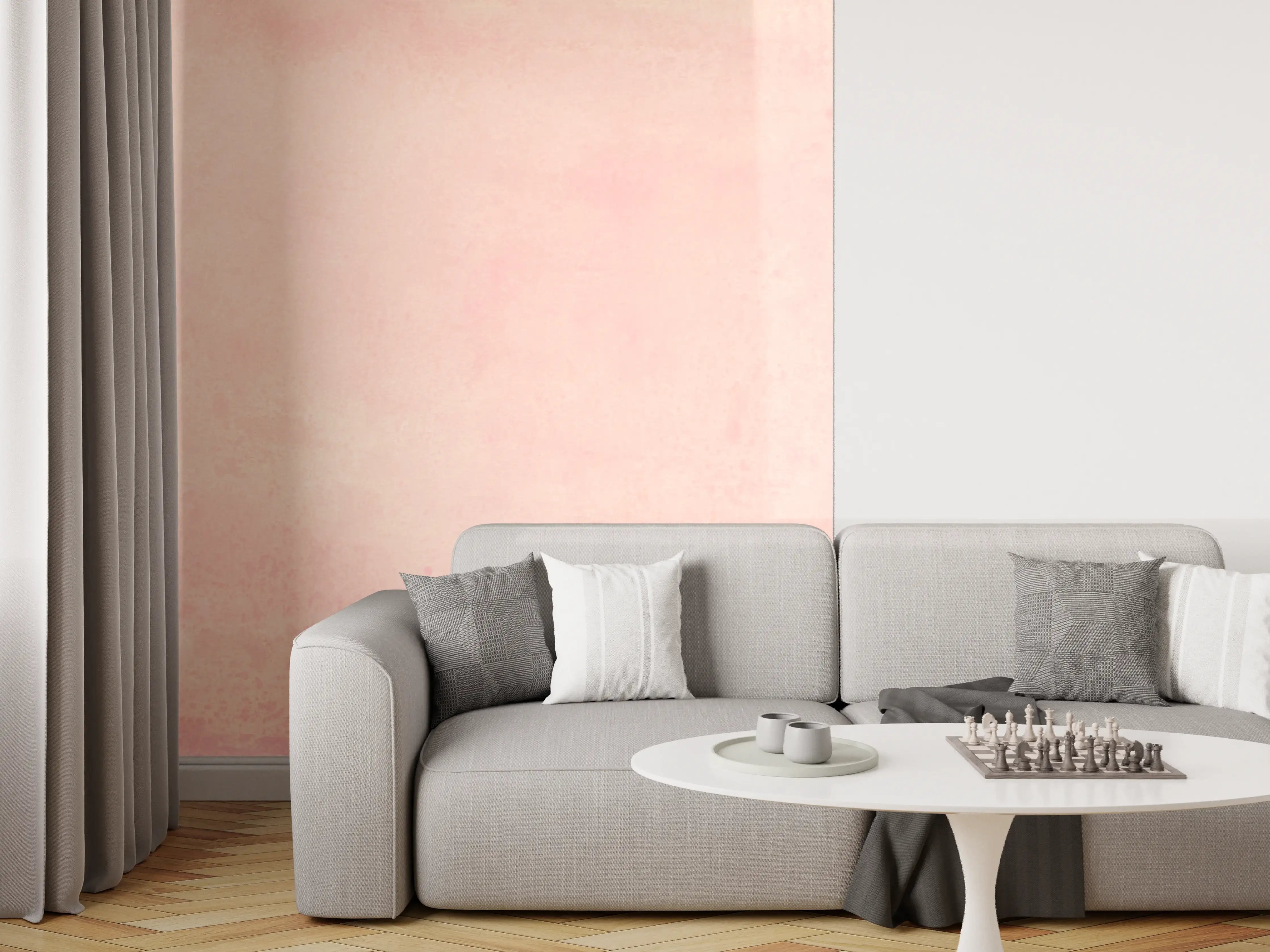 Wandverkleidung Wohnzimmer - Zarte rosa Farbfläche