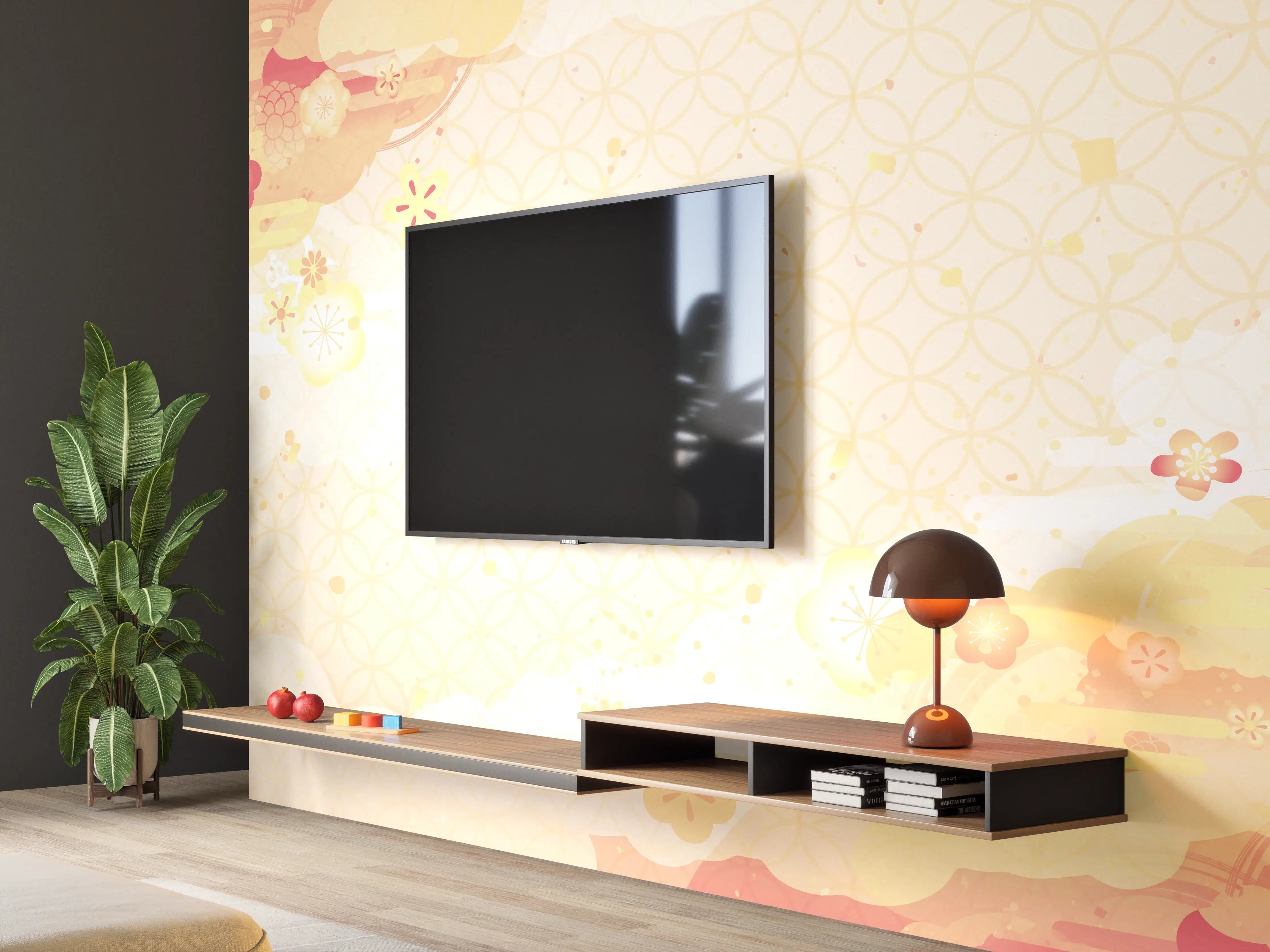 Wandverkleidung Wohnzimmer - Zarte und elegante japanische Musterwandgestaltung