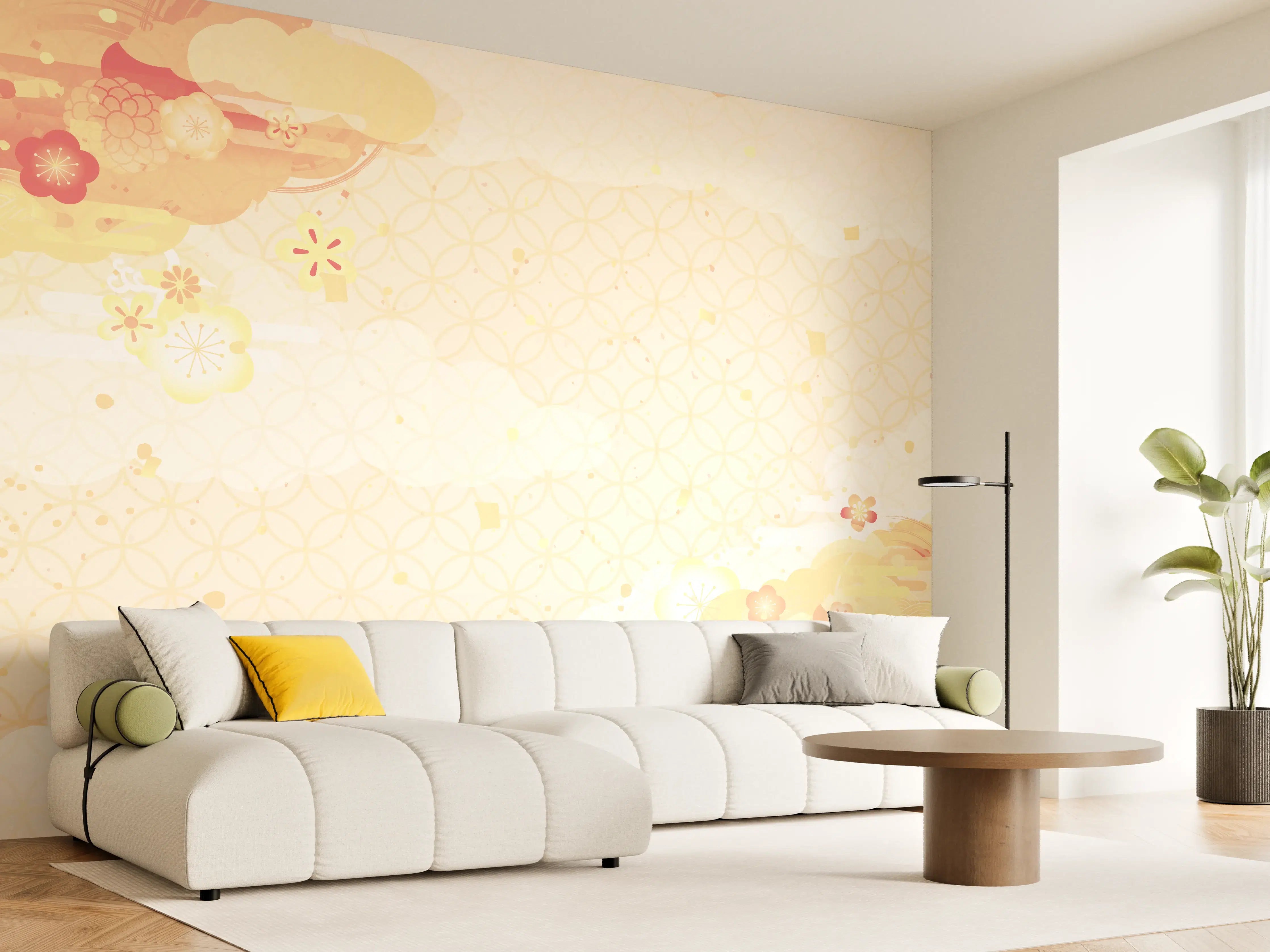 Wandverkleidung Wohnzimmer - Zarte und elegante japanische Musterwandgestaltung