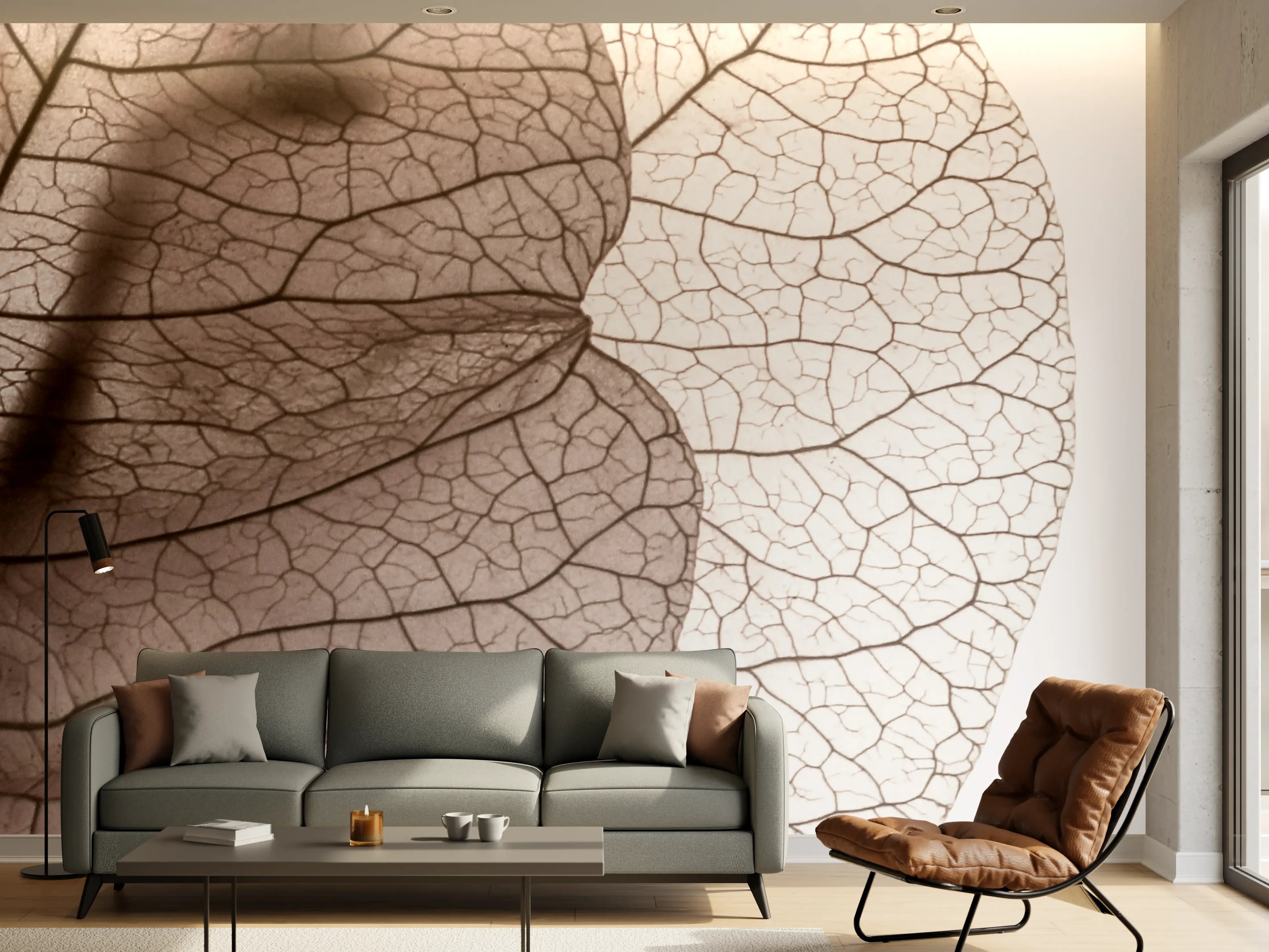 Wandverkleidung Wohnzimmer - Zarte, transparente Blätter mit faszinierenden Mustern