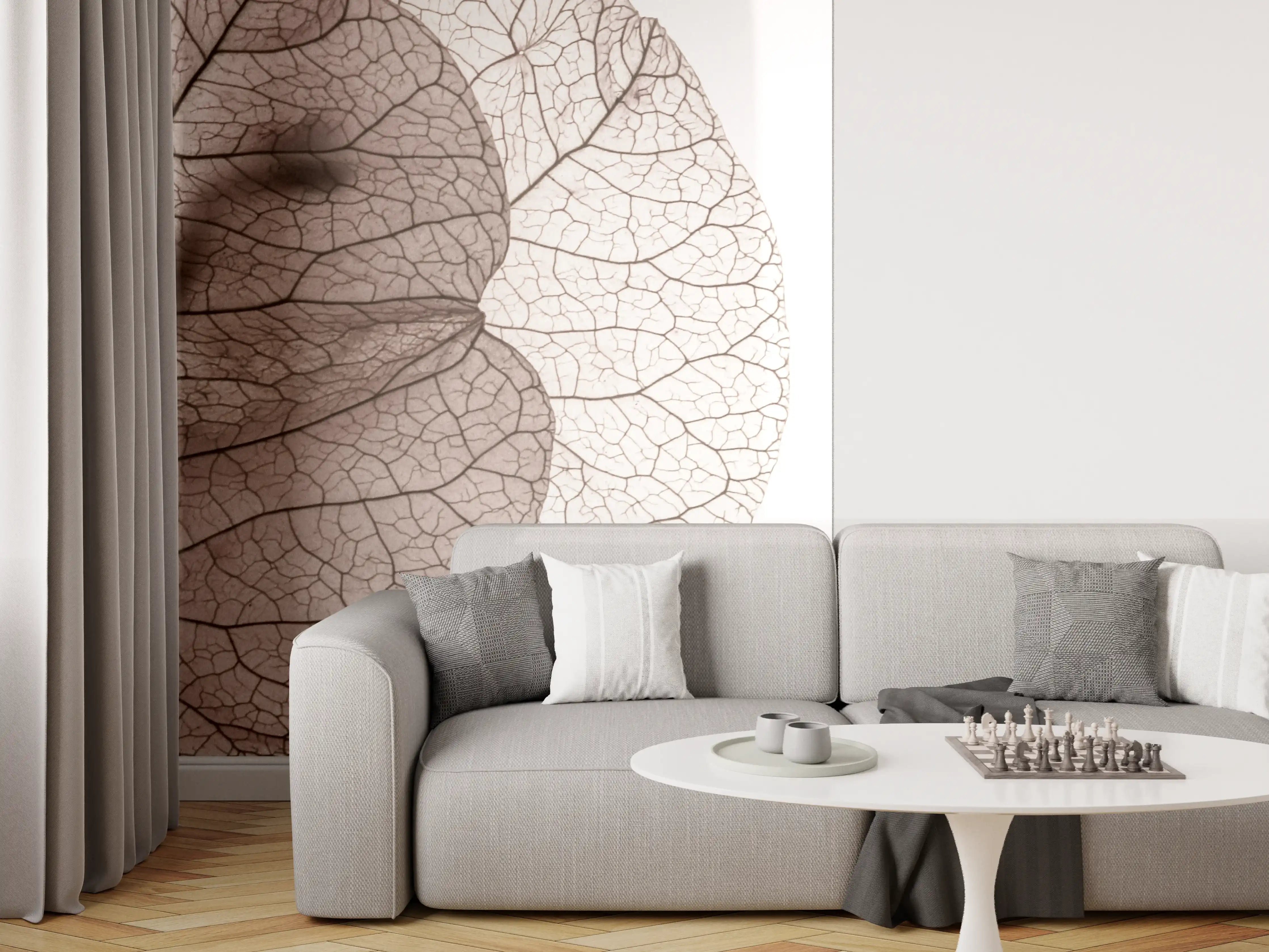 Wandverkleidung Wohnzimmer - Zarte, transparente Blätter mit faszinierenden Mustern