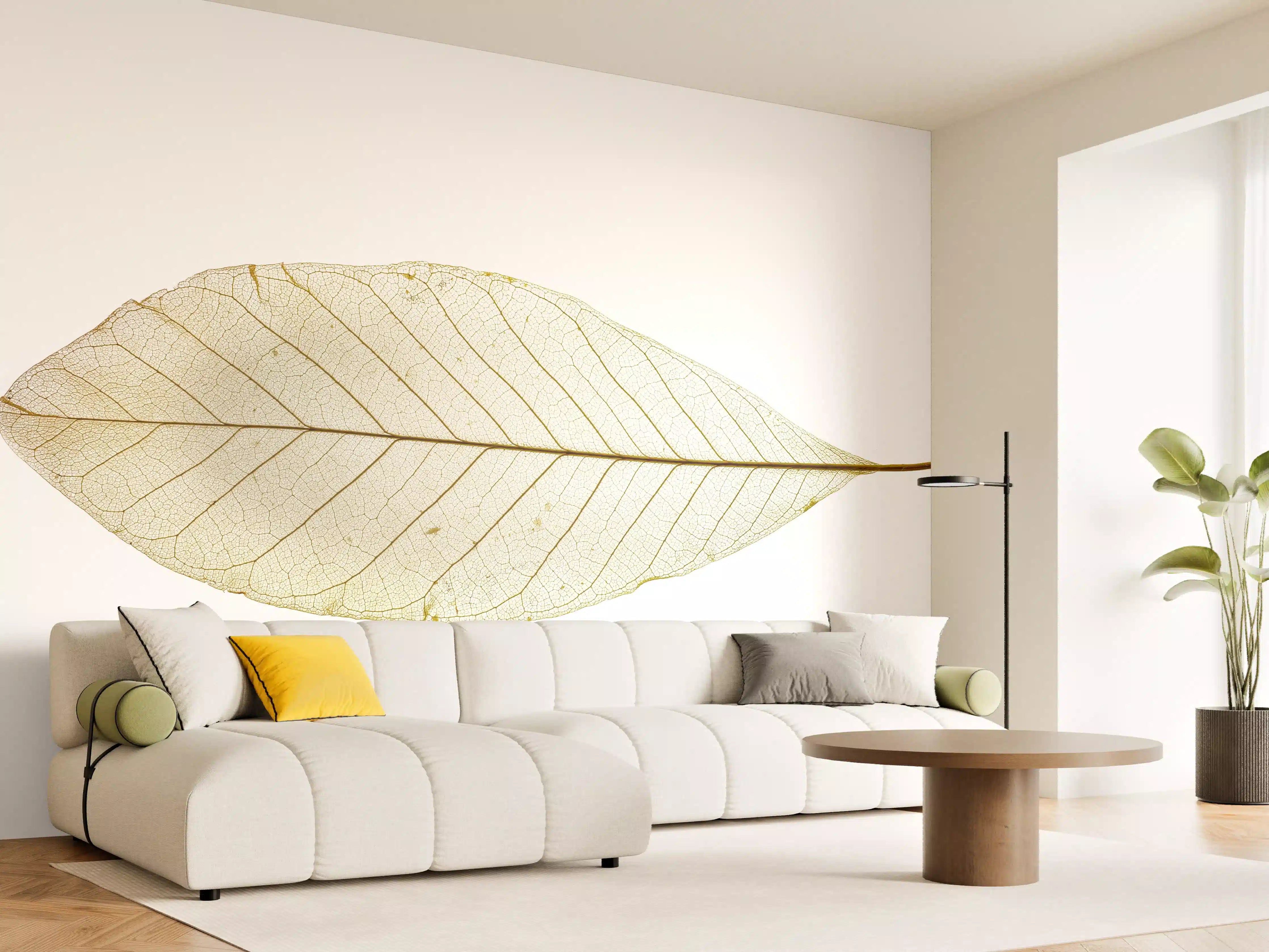 Wandverkleidung Wohnzimmer - Zarte, transparente Blätterdokumentation