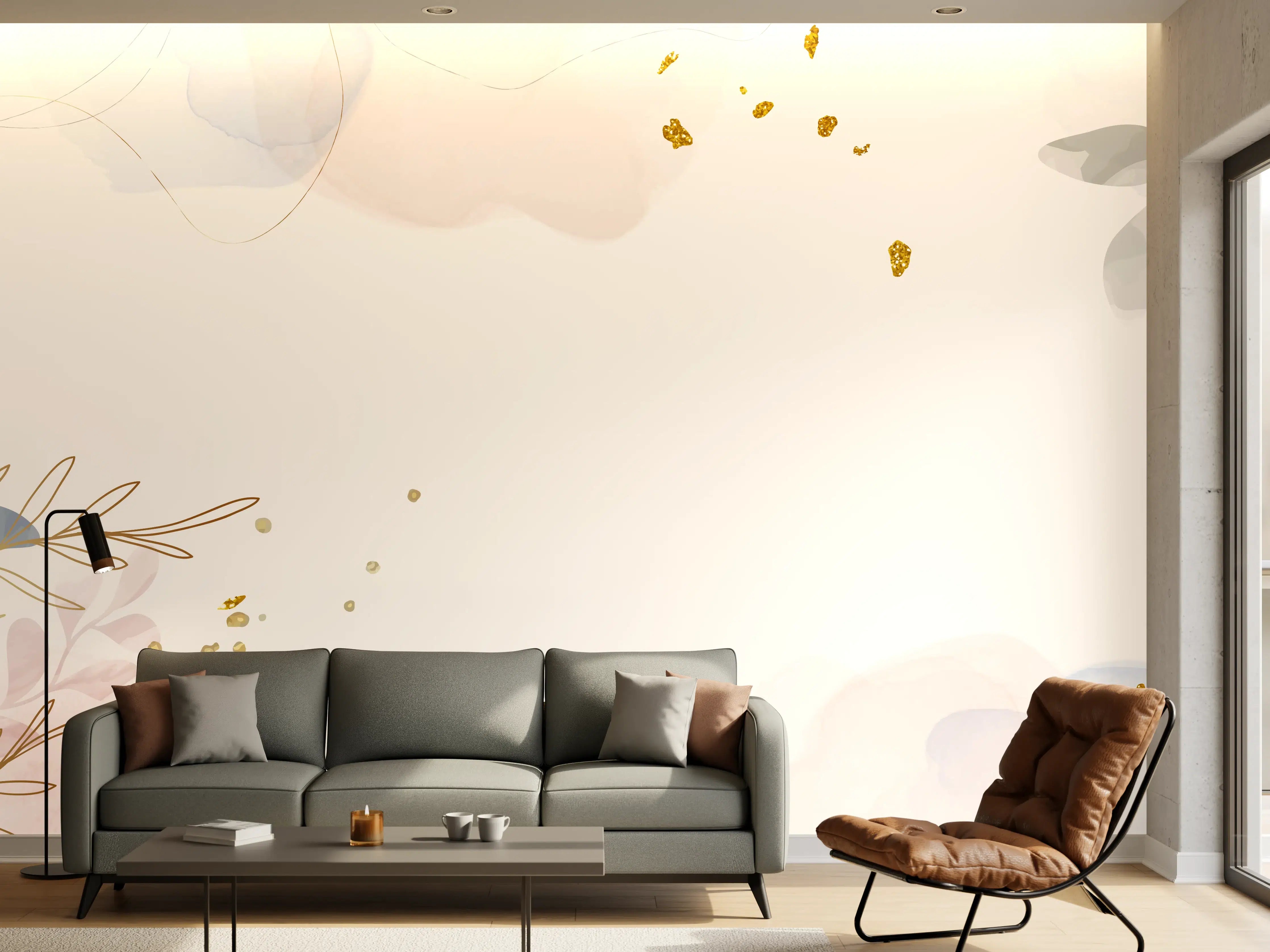 Wandverkleidung Wohnzimmer - Zartes Blumen Aquarell Design