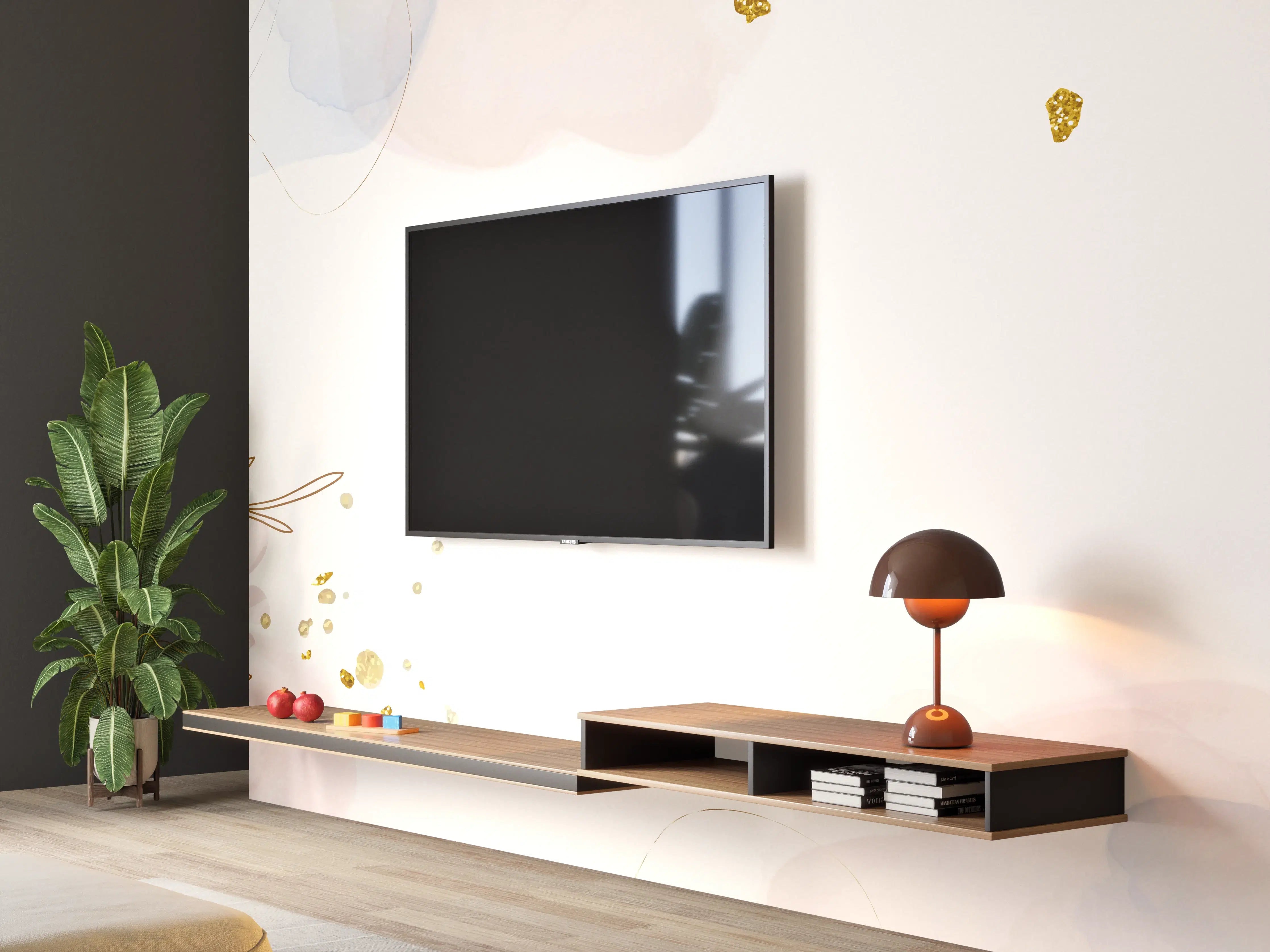 Wandverkleidung Wohnzimmer - Zartes Blumen Aquarell Design