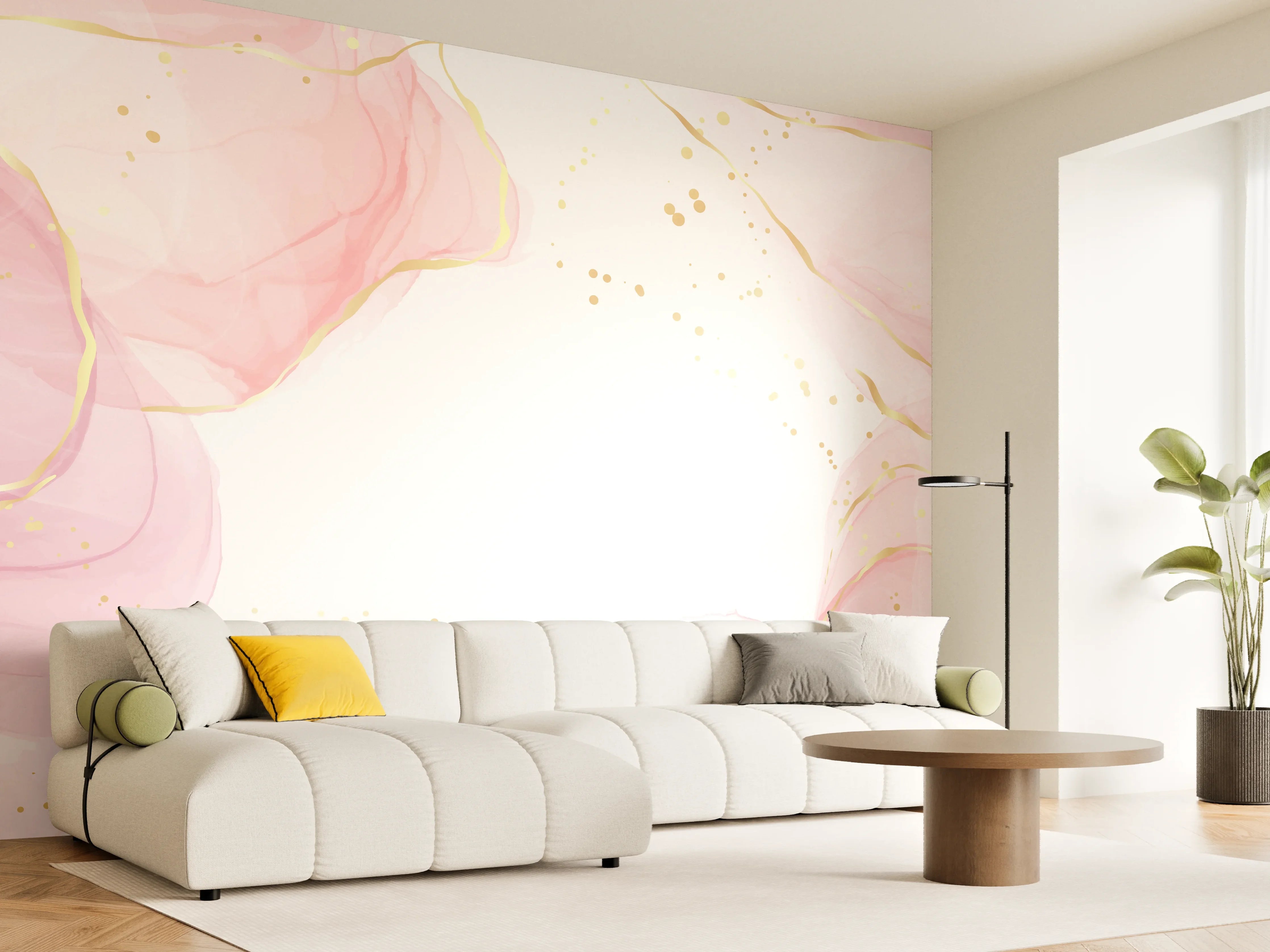 Wandverkleidung Wohnzimmer - Zartrosa Blumen Aquarell-Design