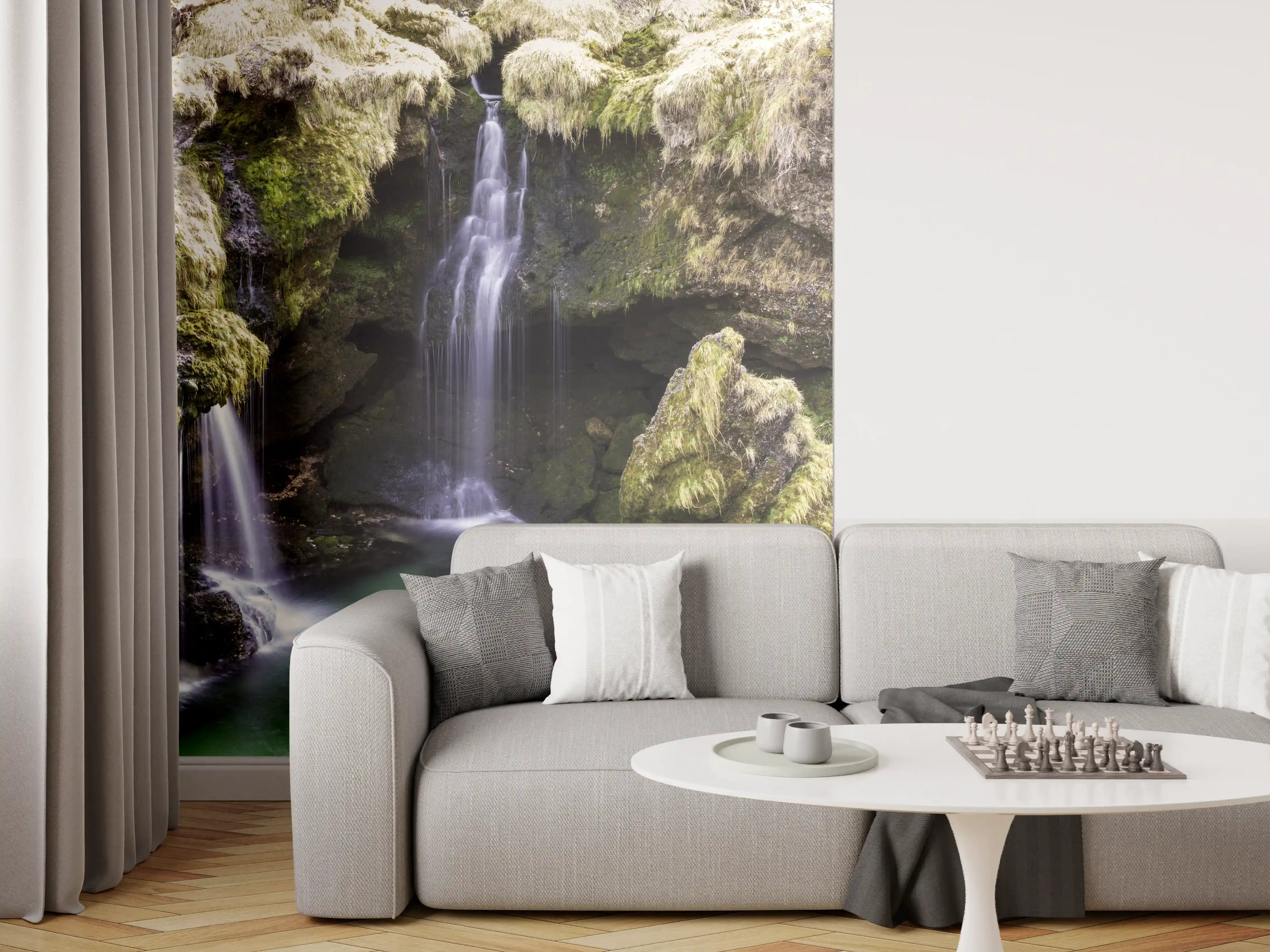 Wandverkleidung Wohnzimmer - Zauberhafte Wasserfallkulisse in der Natur