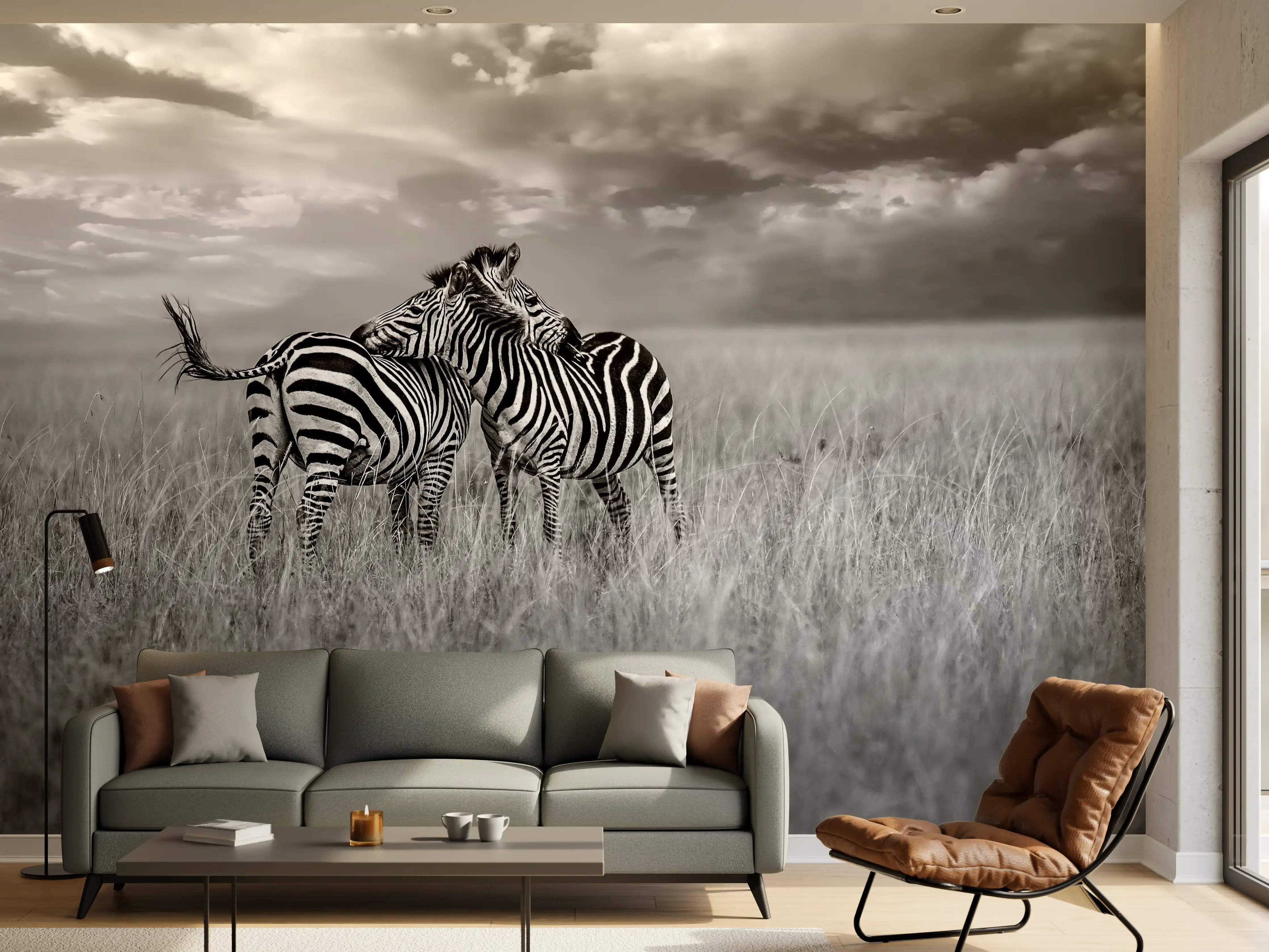 Wandverkleidung Wohnzimmer - Zebras in ihrer Natur - Savanne