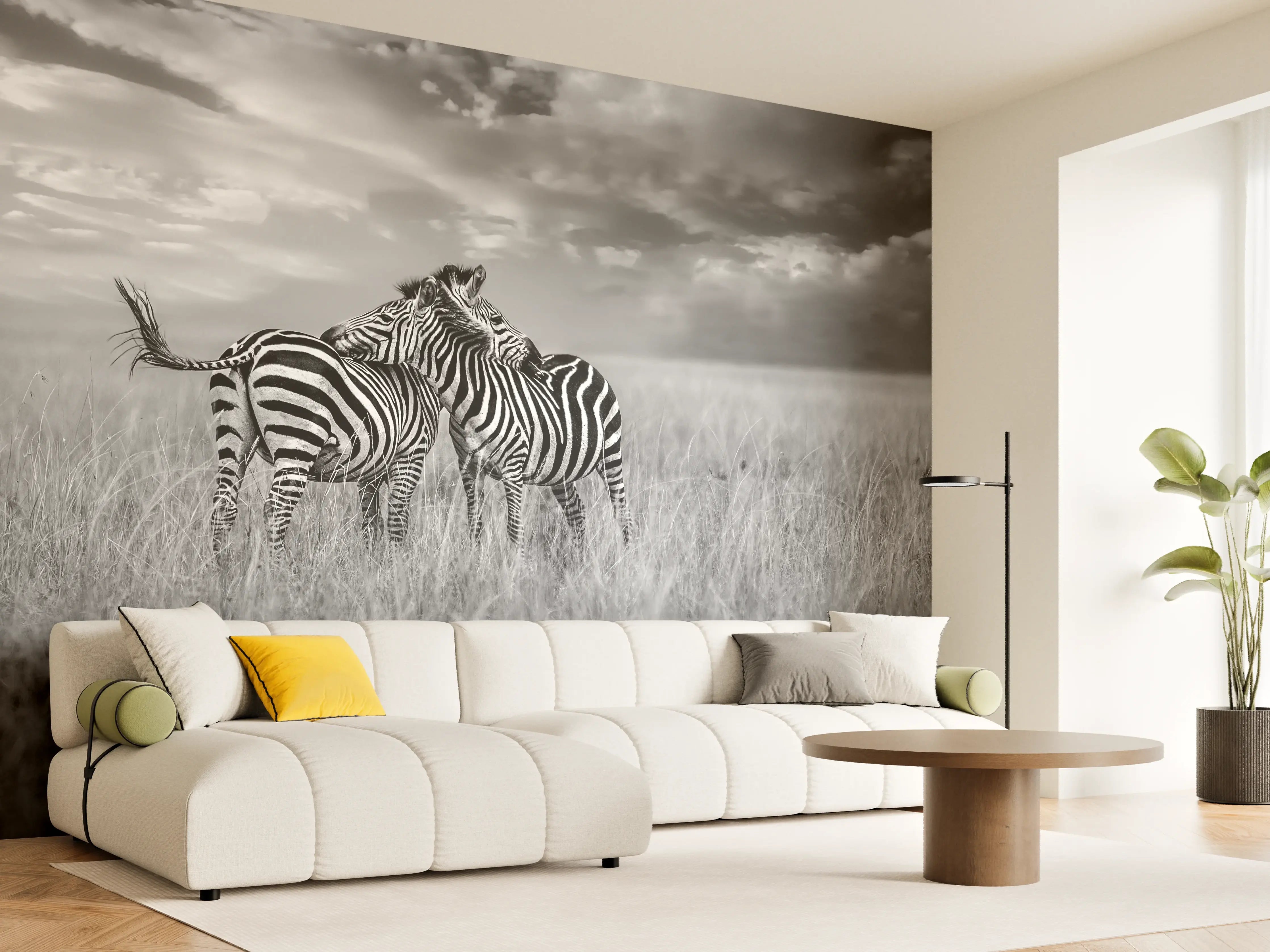Wandverkleidung Wohnzimmer - Zebras in ihrer Natur - Savanne