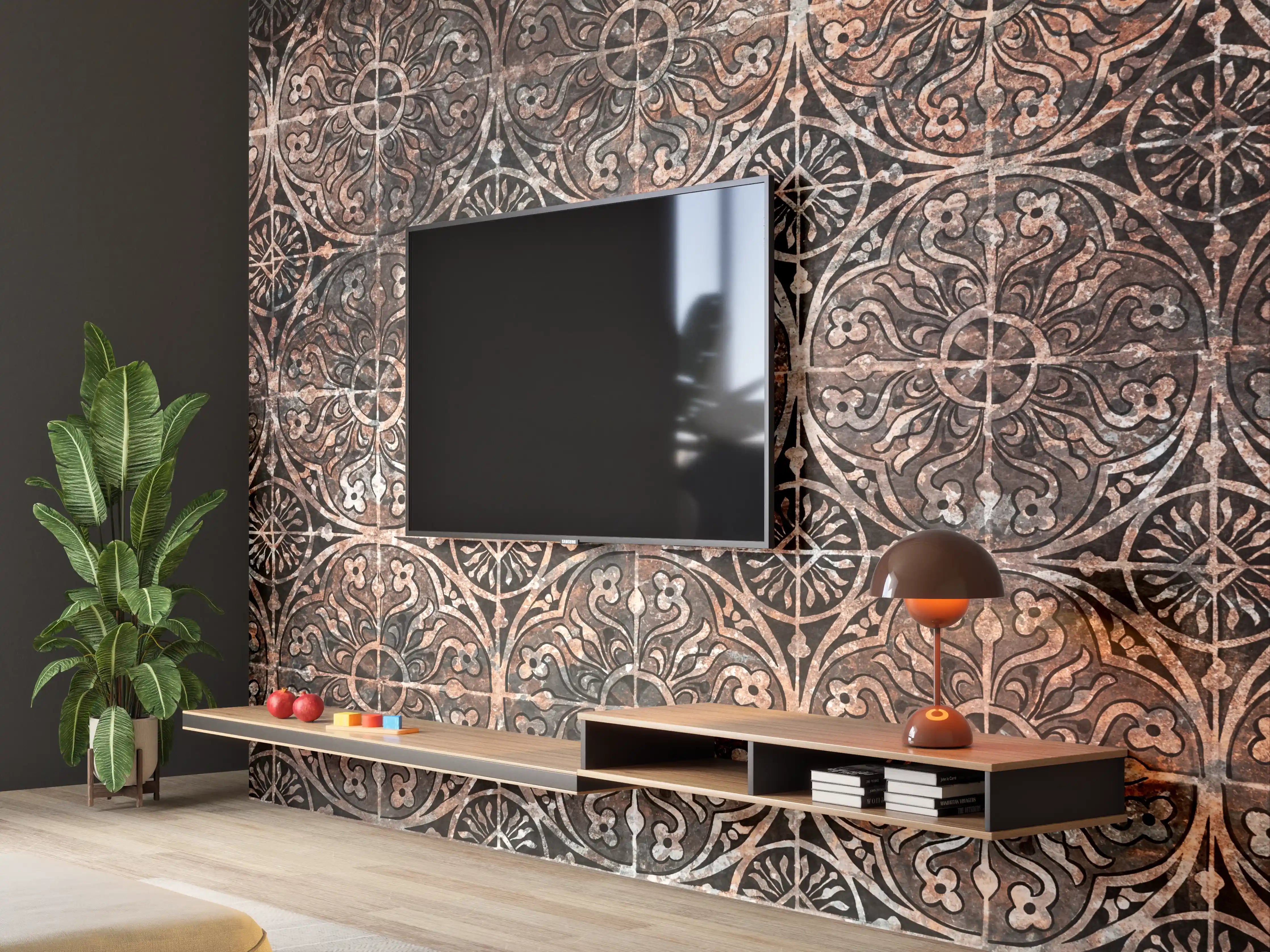 Wandverkleidung Wohnzimmer - Zeitlose Grau-Weiß Fliesenmuster