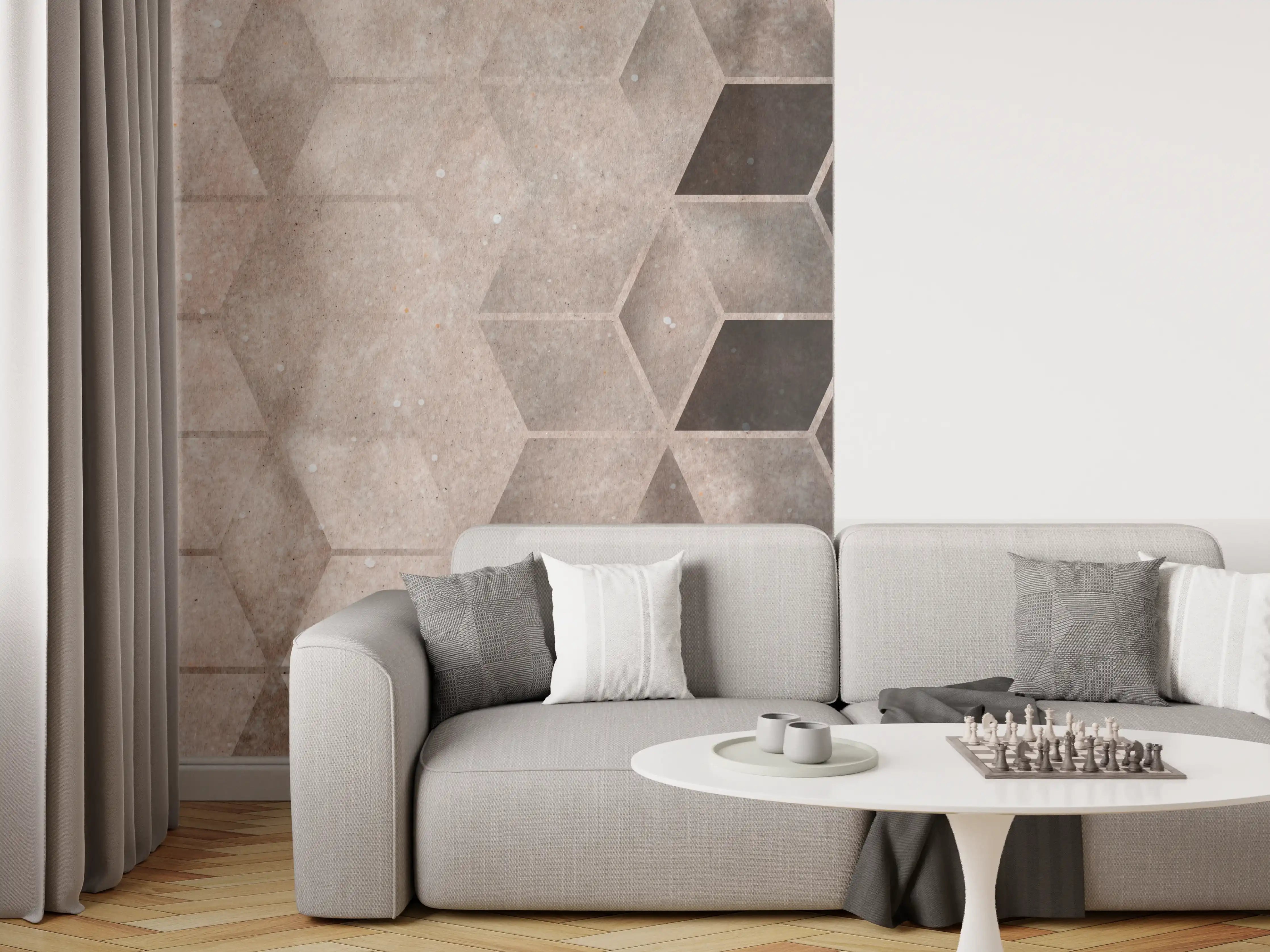 Wandverkleidung Wohnzimmer - Zeitlose Grau-weiße Fliesenoptik