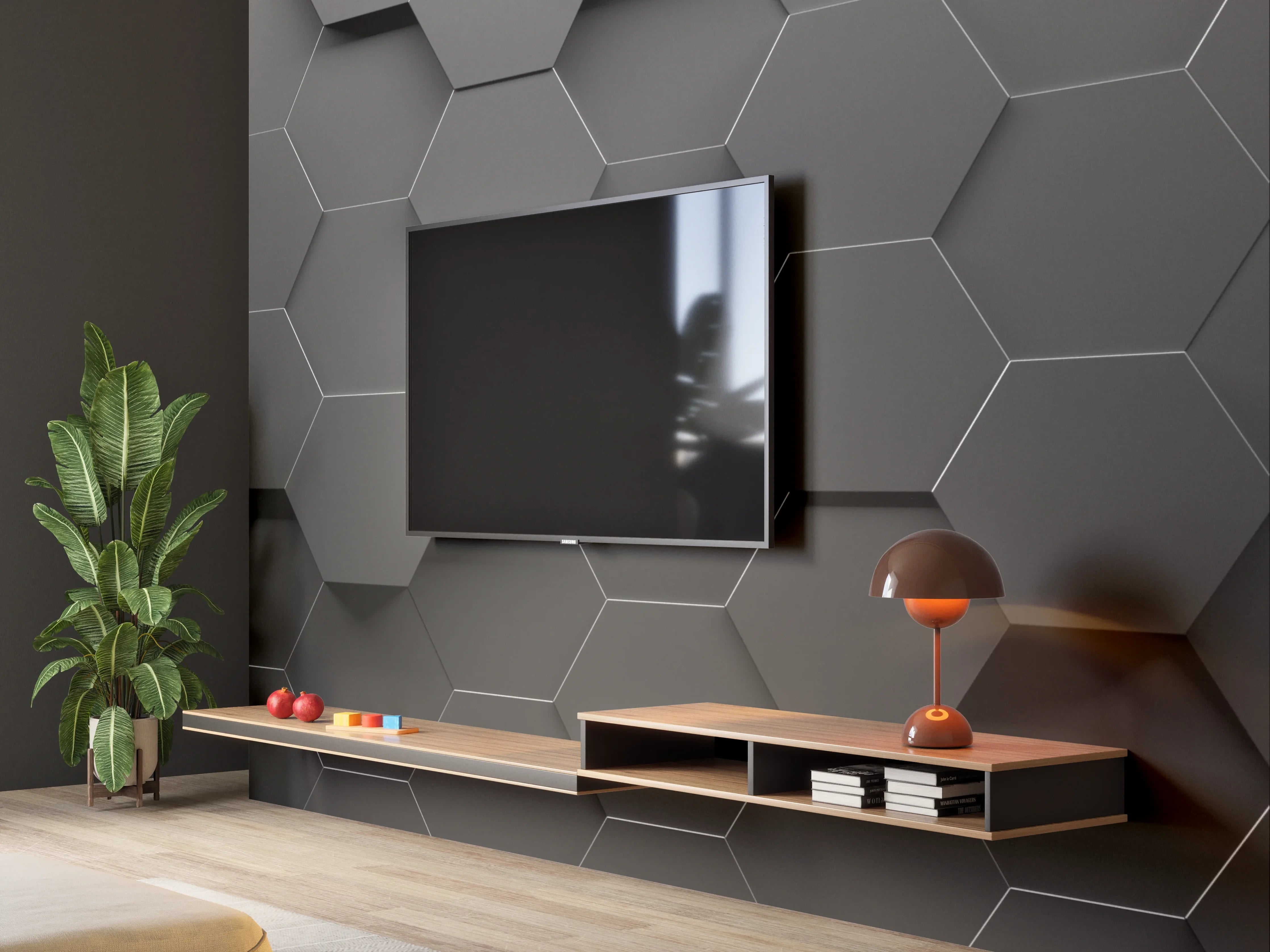 Wandverkleidung Wohnzimmer - Zeitlose Graugeometrie an der Wand