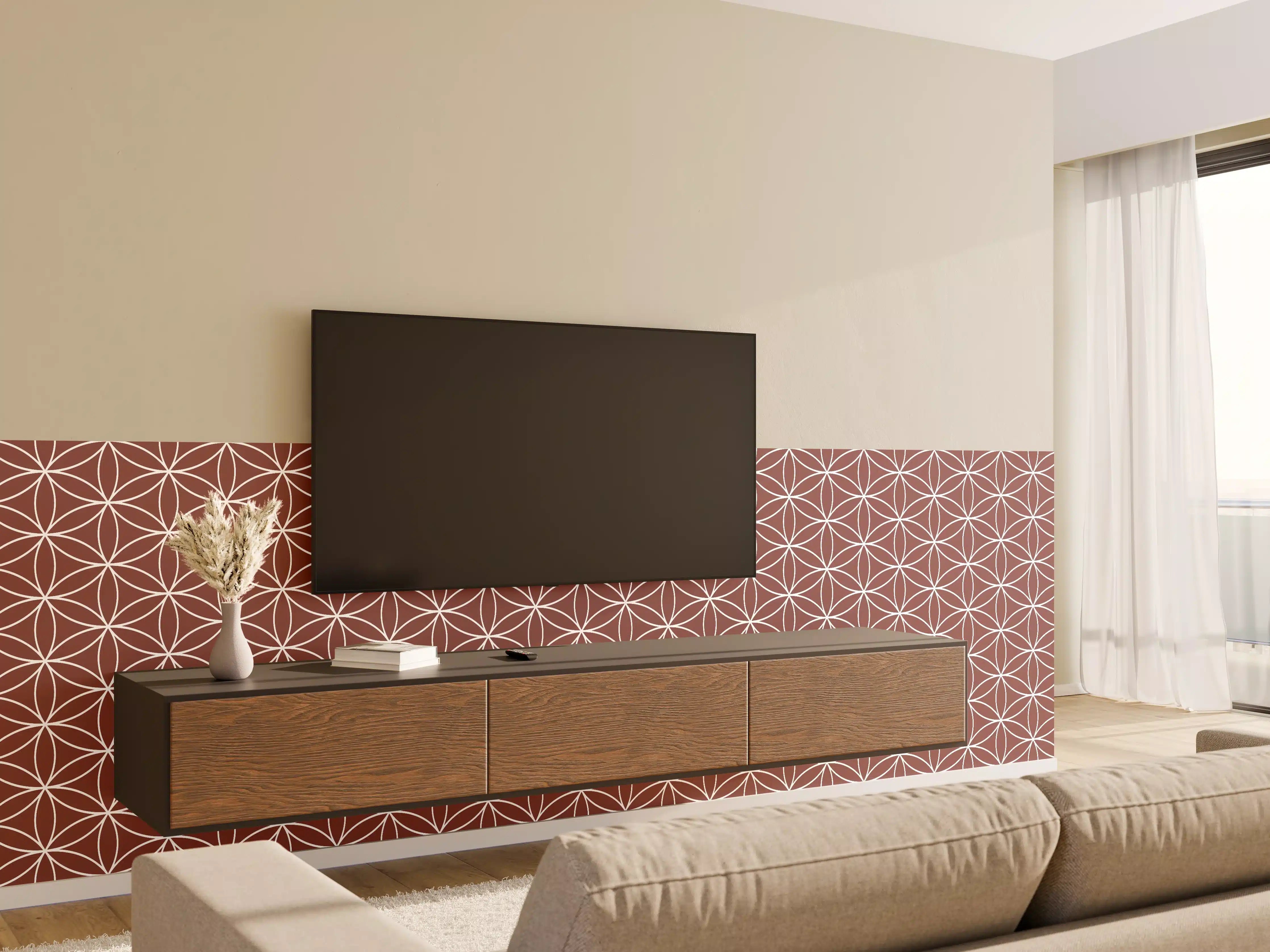 Wandverkleidung Wohnzimmer - Zeitlose geometrische Muster in warmen Grautönen