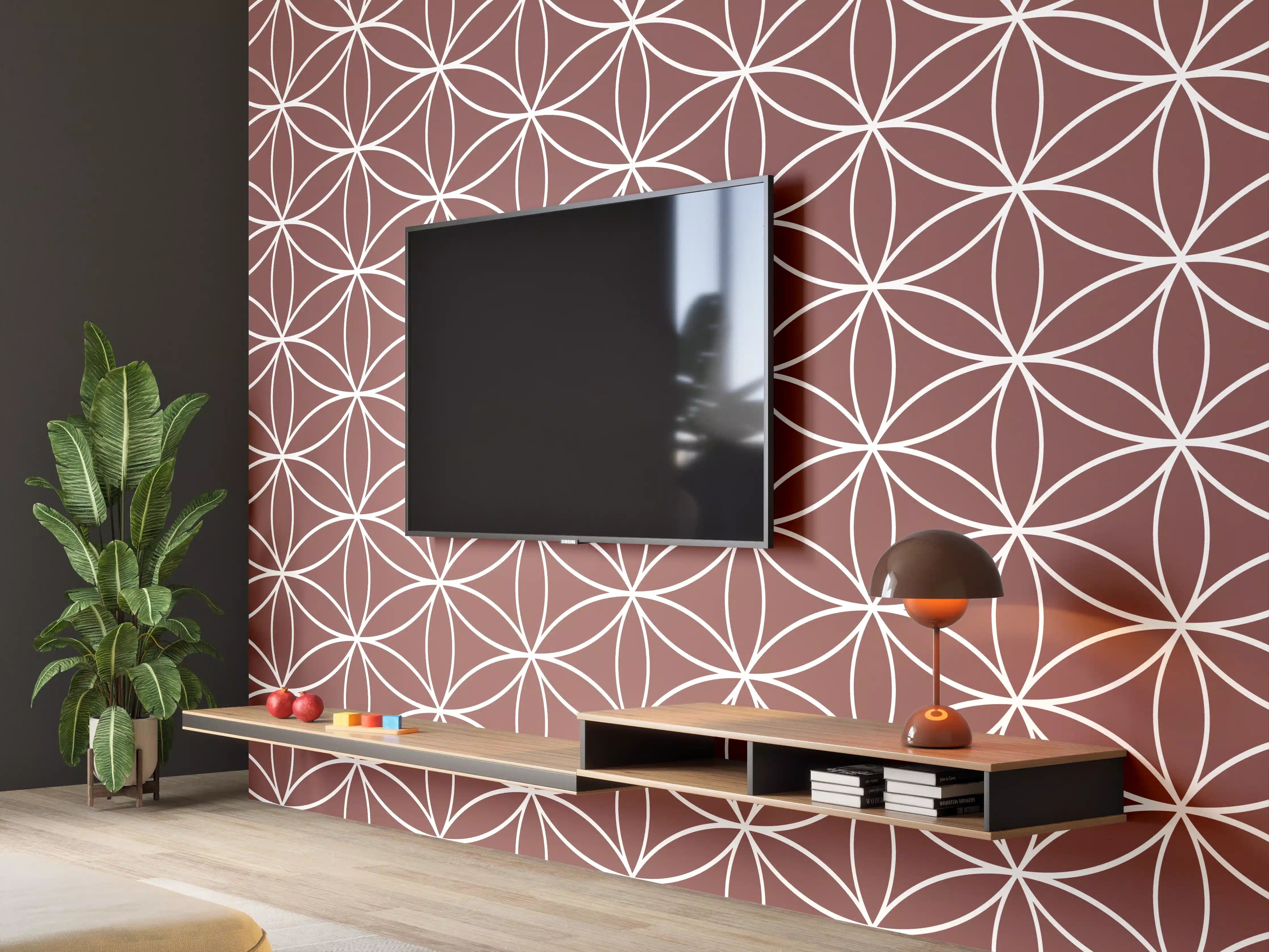 Wandverkleidung Wohnzimmer - Zeitlose geometrische Muster in warmen Grautönen