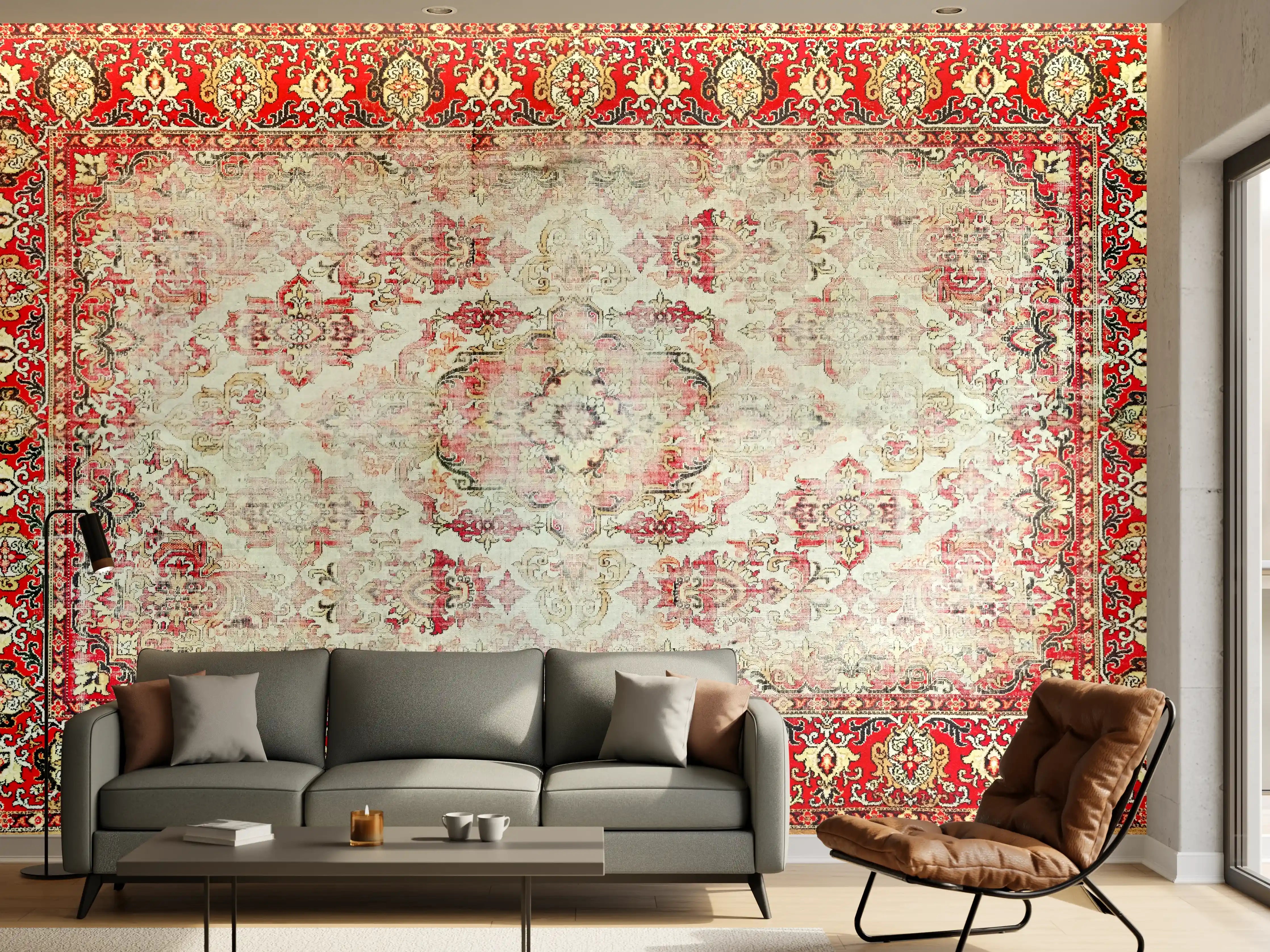 Wandverkleidung Wohnzimmer - Zeitloser Orient-Teppich in Rot und Beige