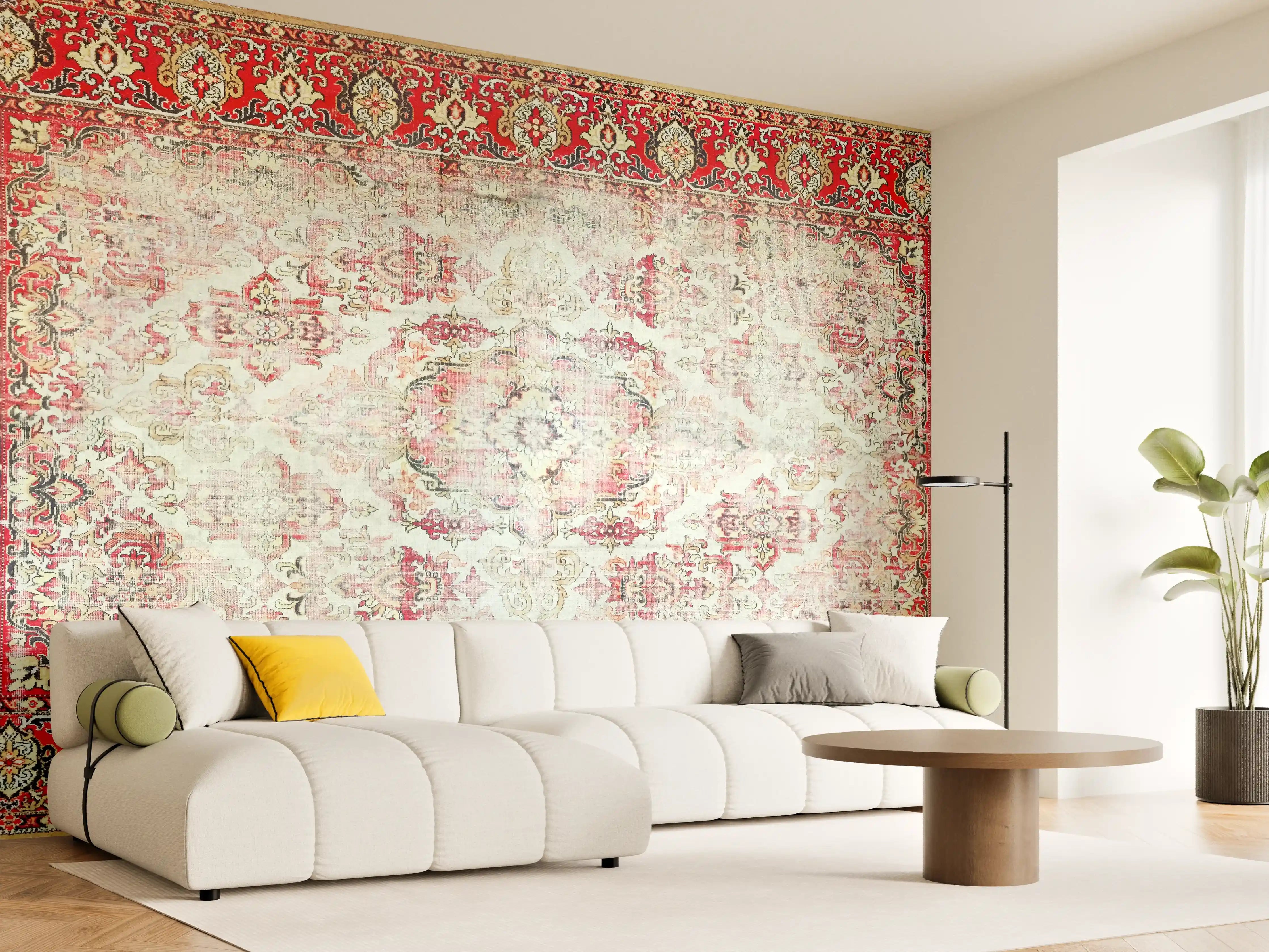 Wandverkleidung Wohnzimmer - Zeitloser Orient-Teppich in Rot und Beige