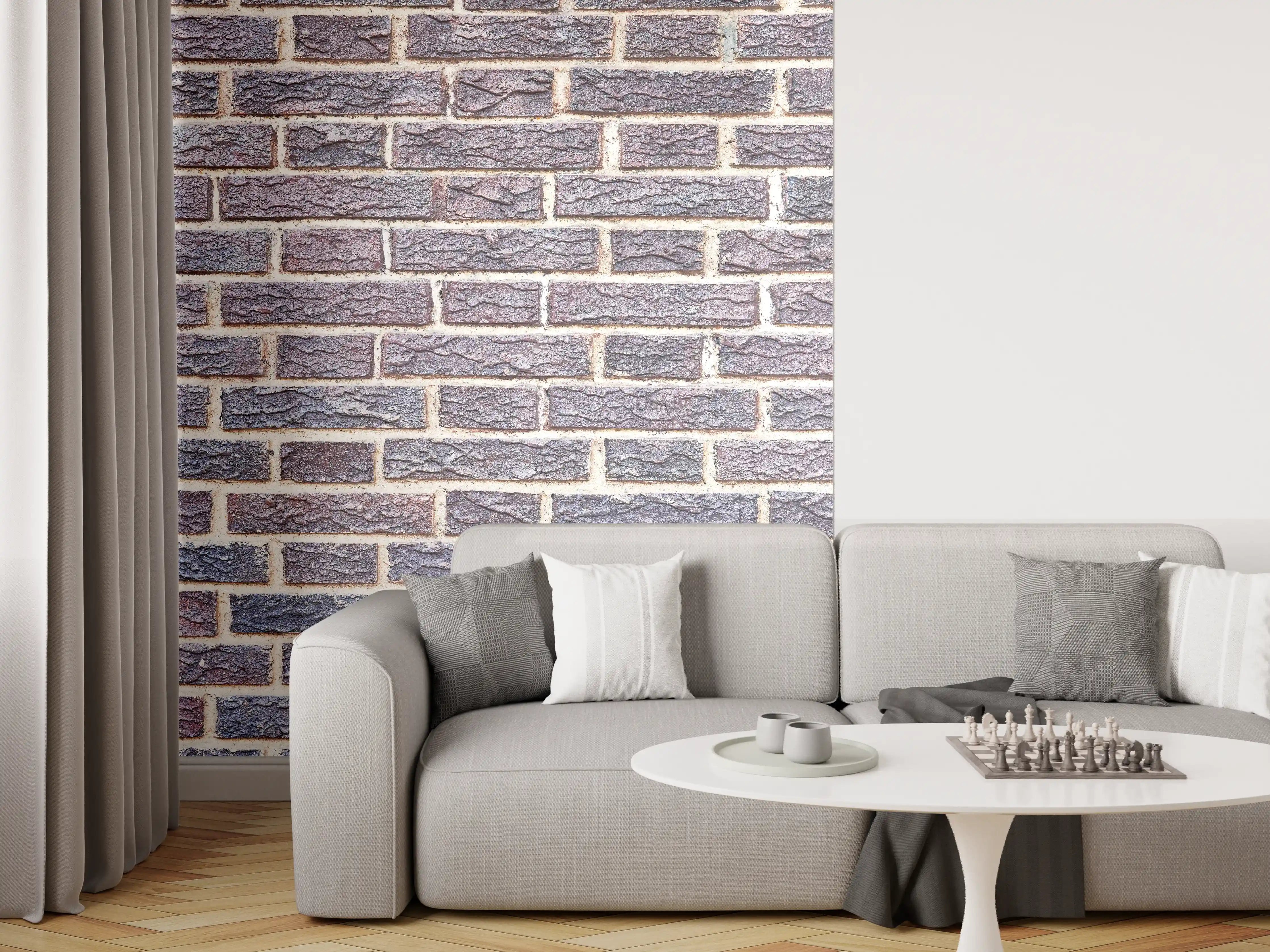Wandverkleidung Wohnzimmer - Zementmauertextur mit rissigen Fliesen