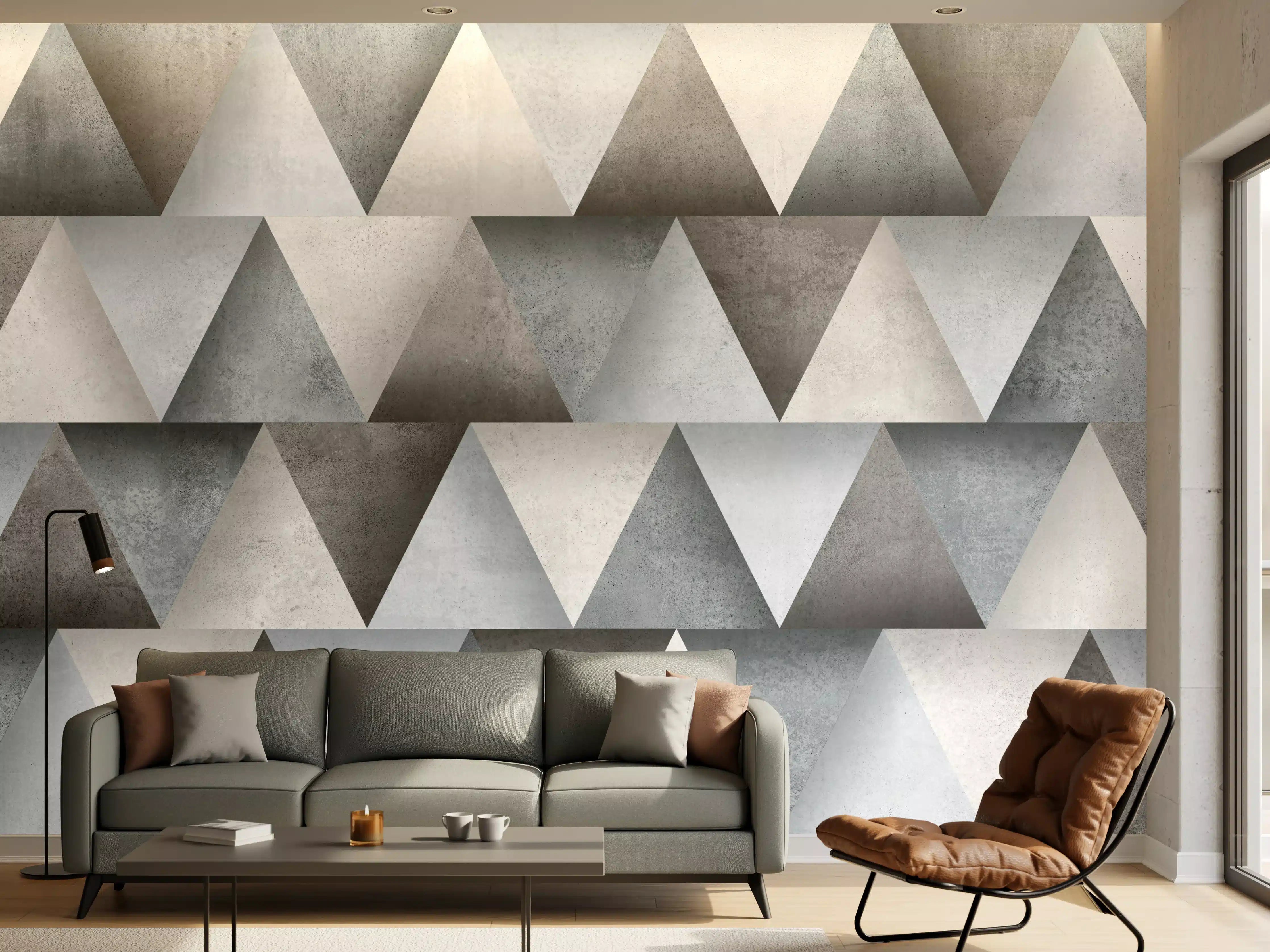 Wandverkleidung Wohnzimmer - Zementstein im Dreiecks Muster