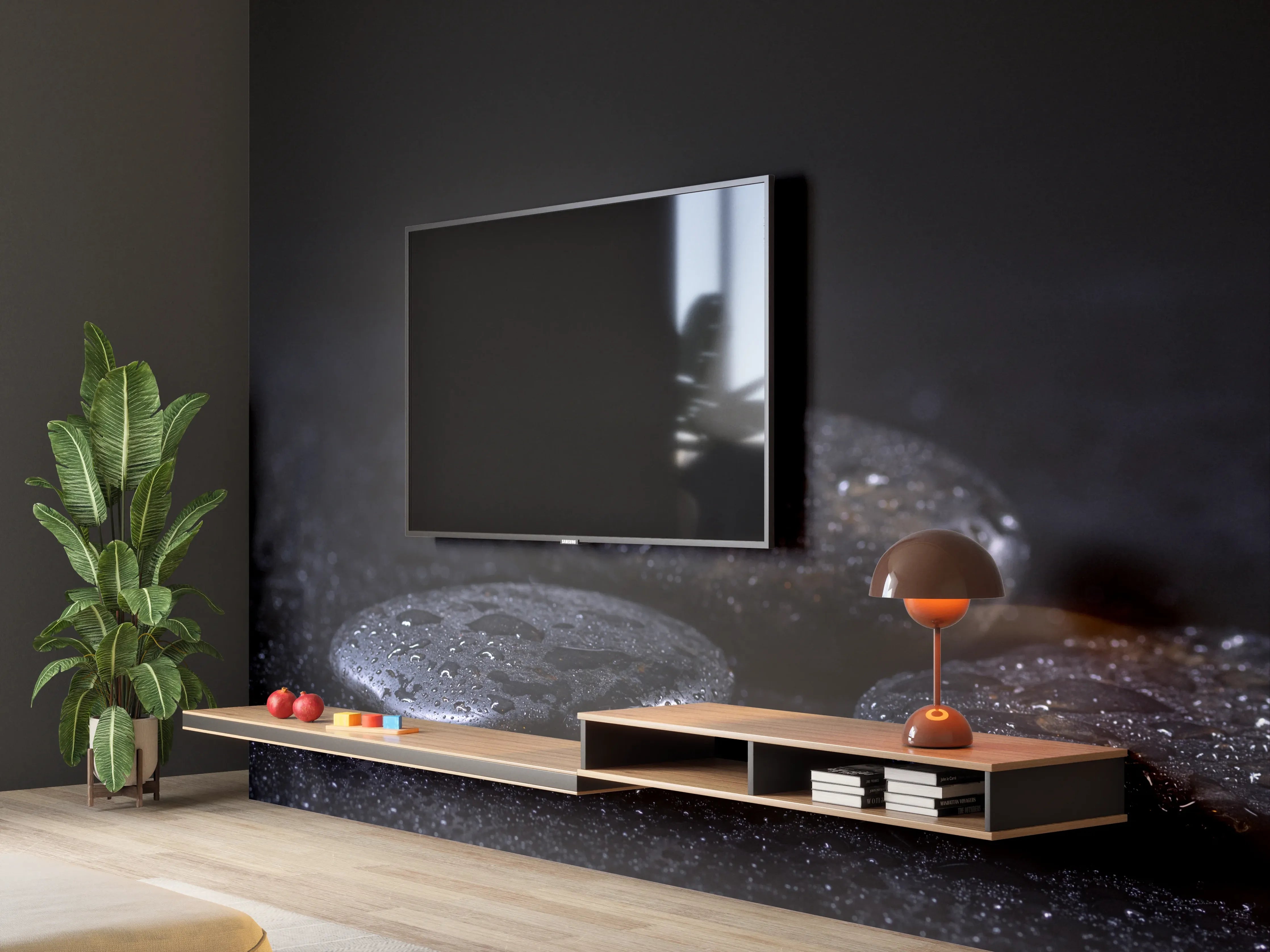 Wandverkleidung Wohnzimmer - Zen - Schwarze Steine