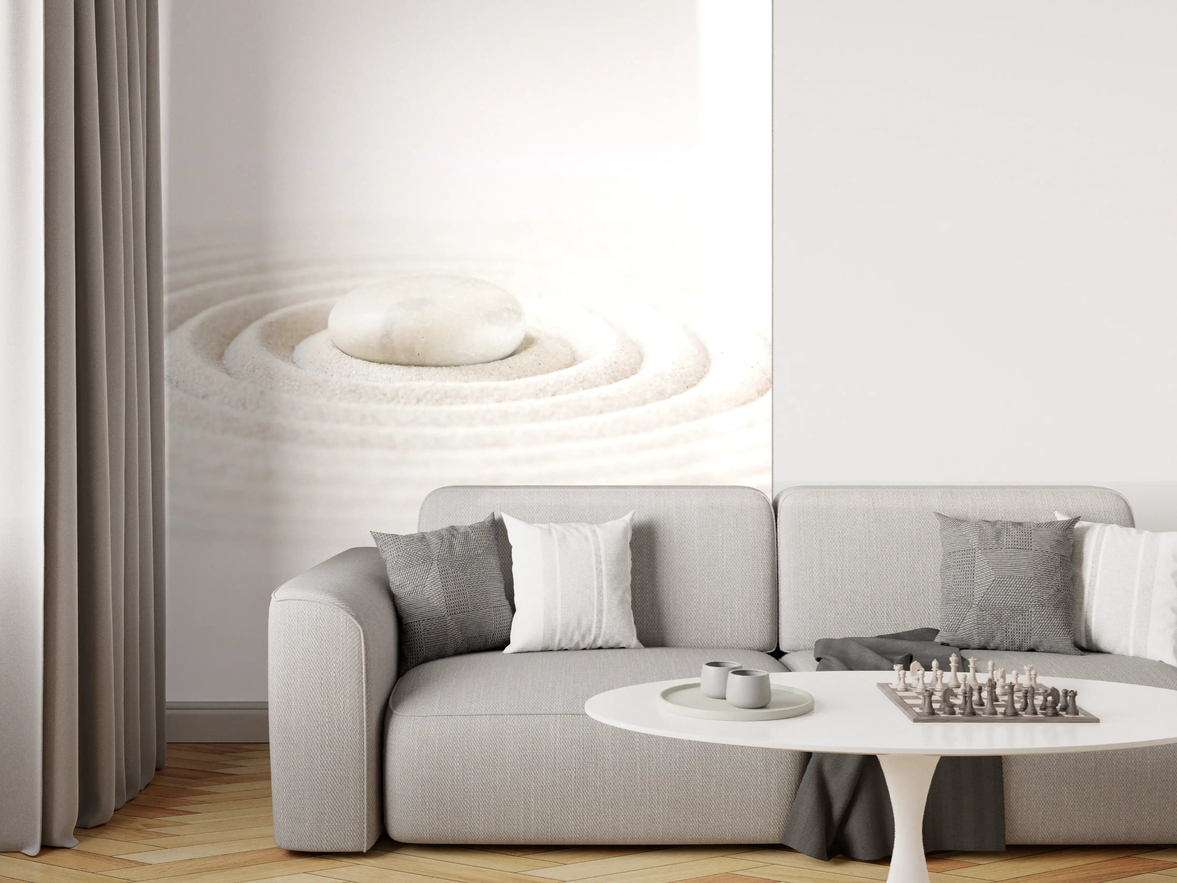 Wandverkleidung Wohnzimmer - Zen Stein im Sand mit ruhiger Atmosphäre