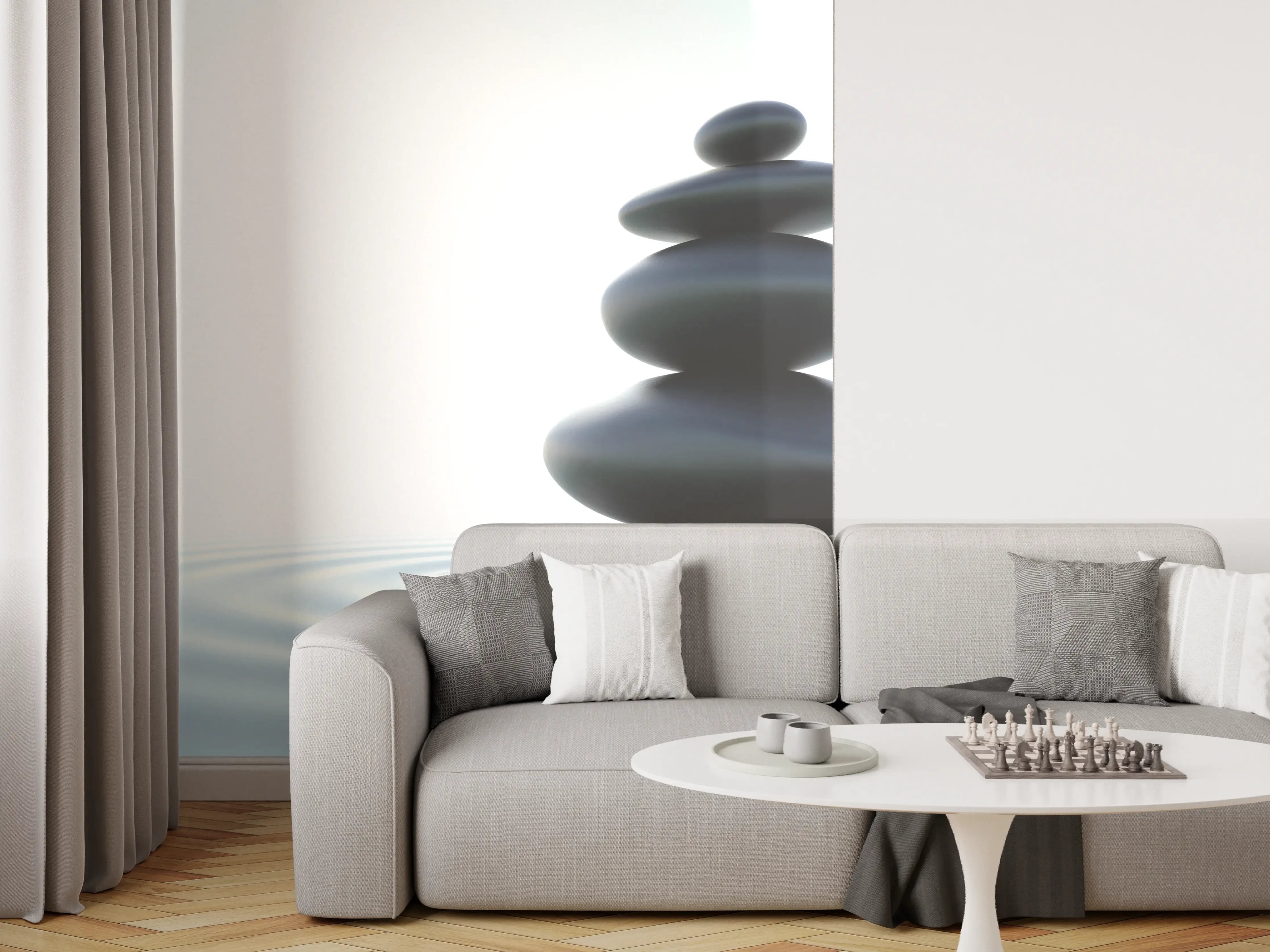Wandverkleidung Wohnzimmer - Zen-Steine Weiß-Grau