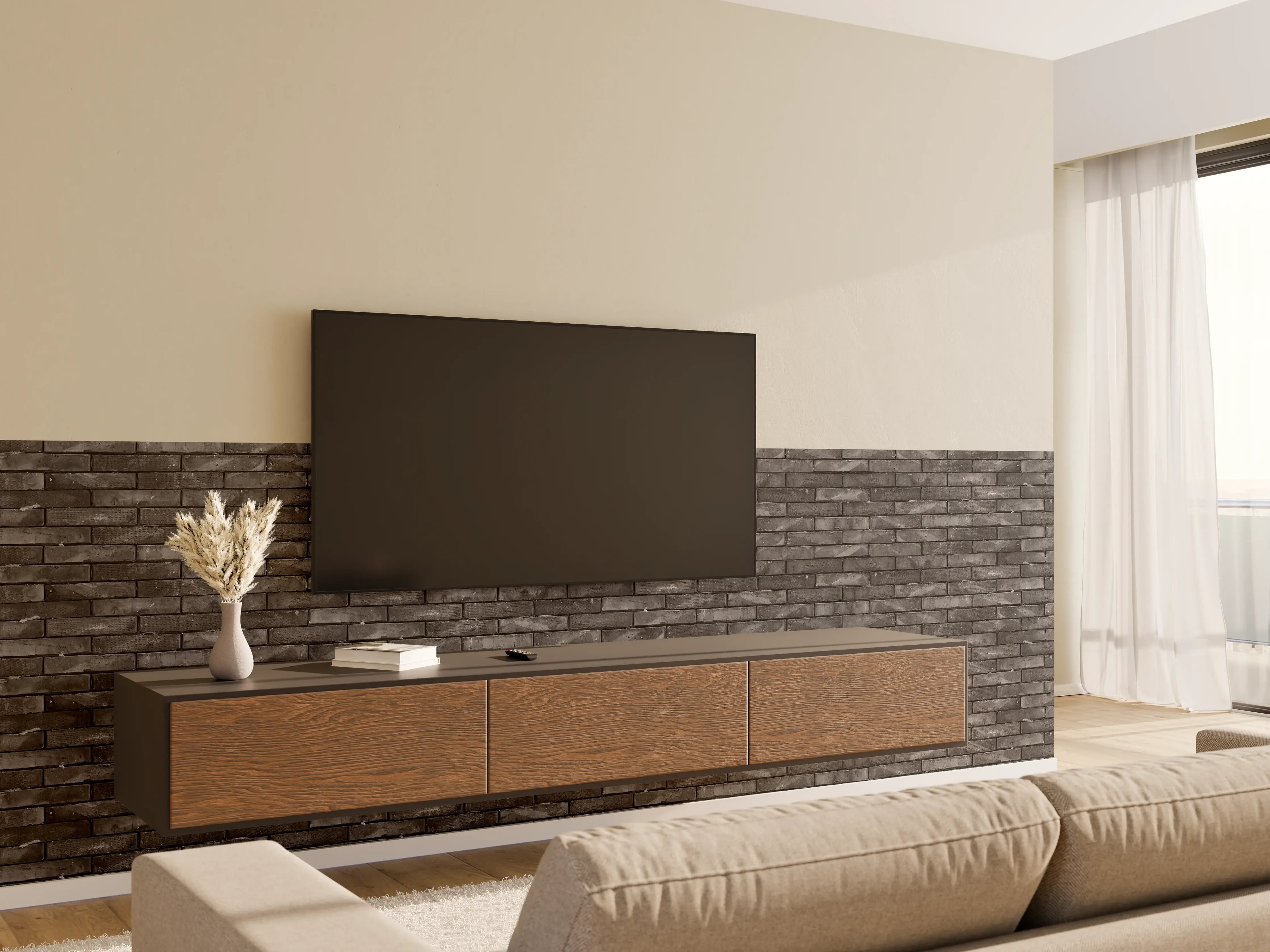 Wandverkleidung Wohnzimmer - Ziegelmauer im Grunge-Stil