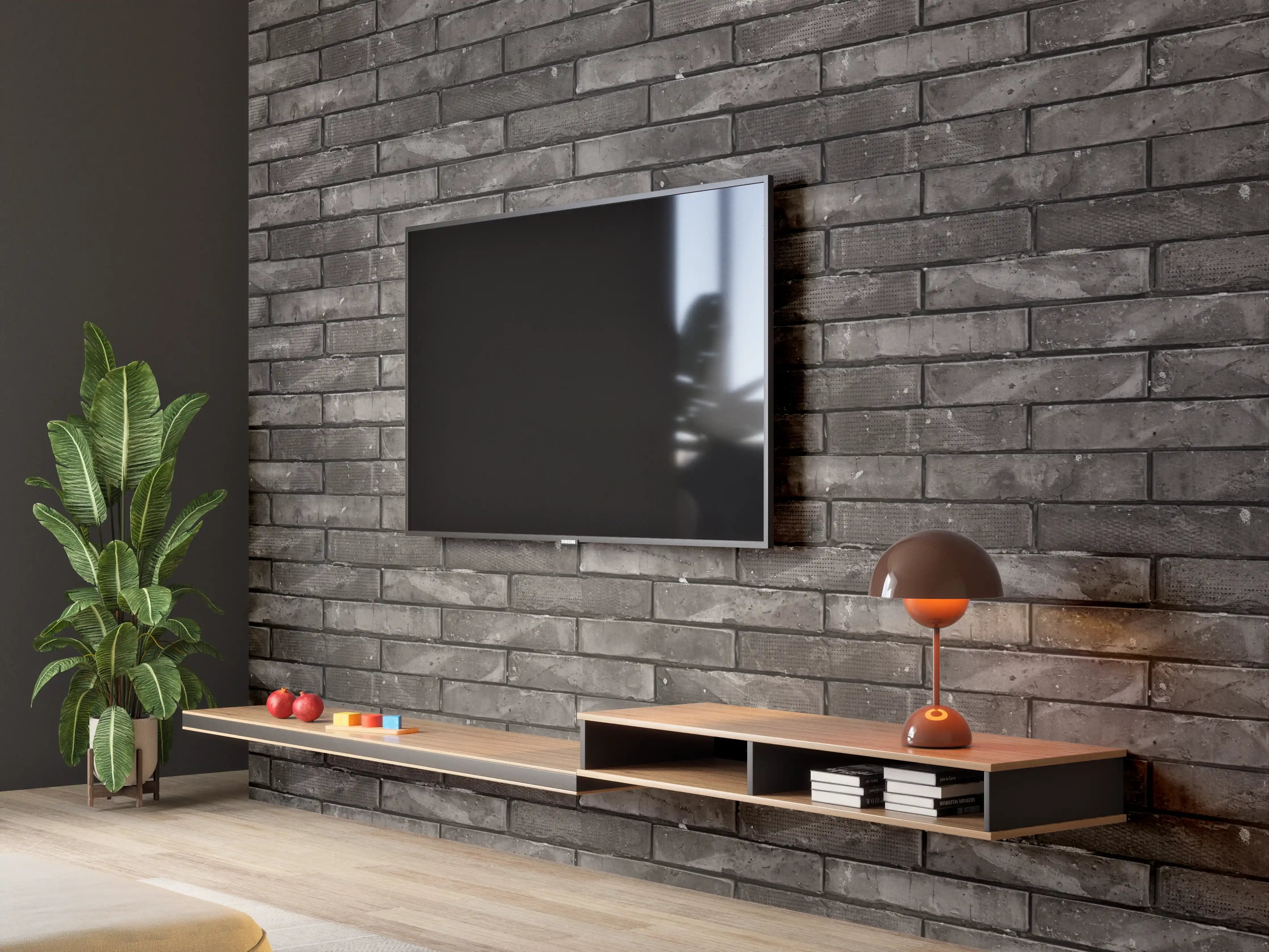 Wandverkleidung Wohnzimmer - Ziegelmauer im Grunge-Stil