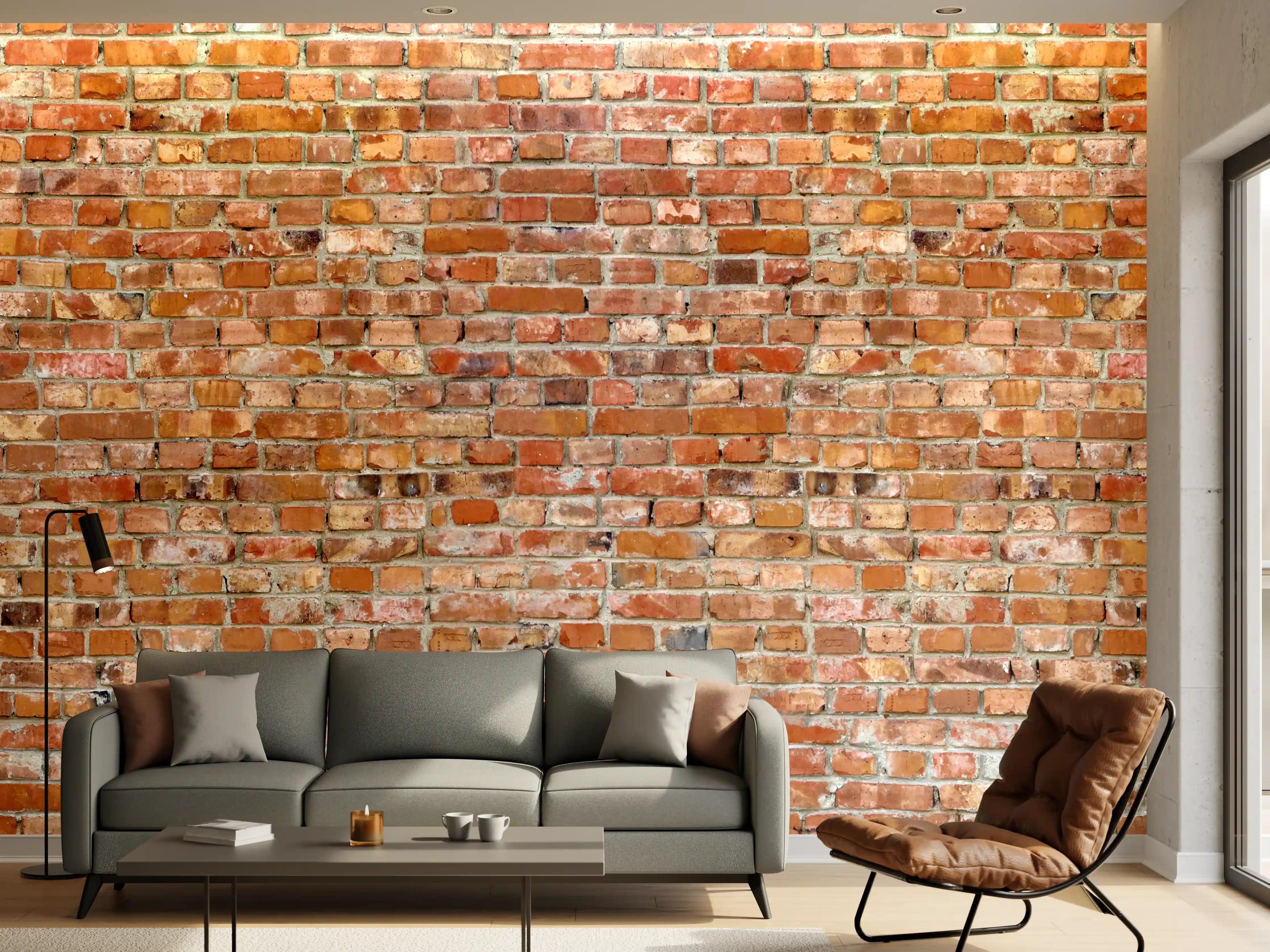 Wandverkleidung Wohnzimmer - Ziegelmauer in roter Farbe