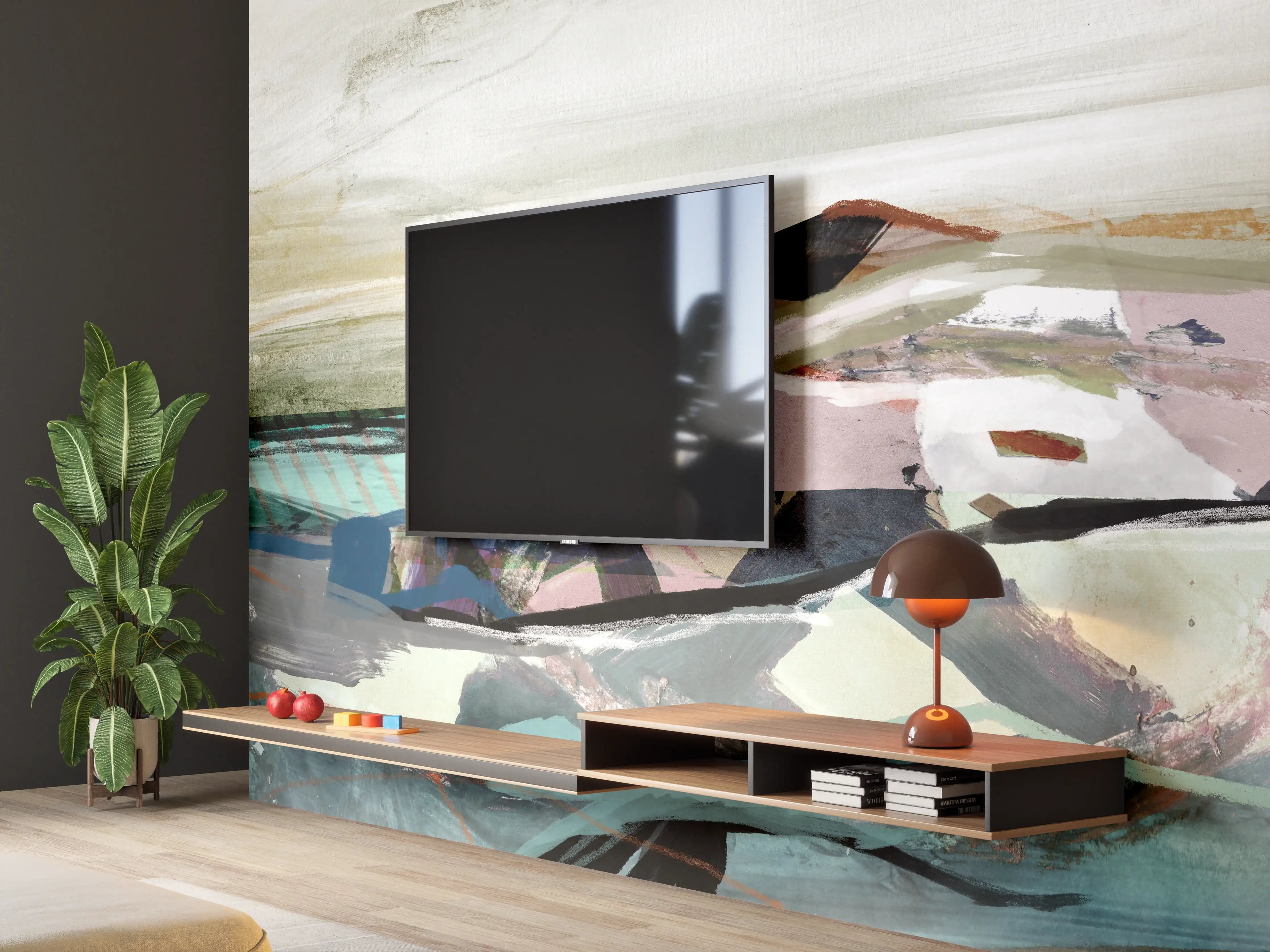 Wandverkleidung Wohnzimmer - "Moderne Weiß-Grau Tischlampe aus Keramik - Skandinavisches Design"
