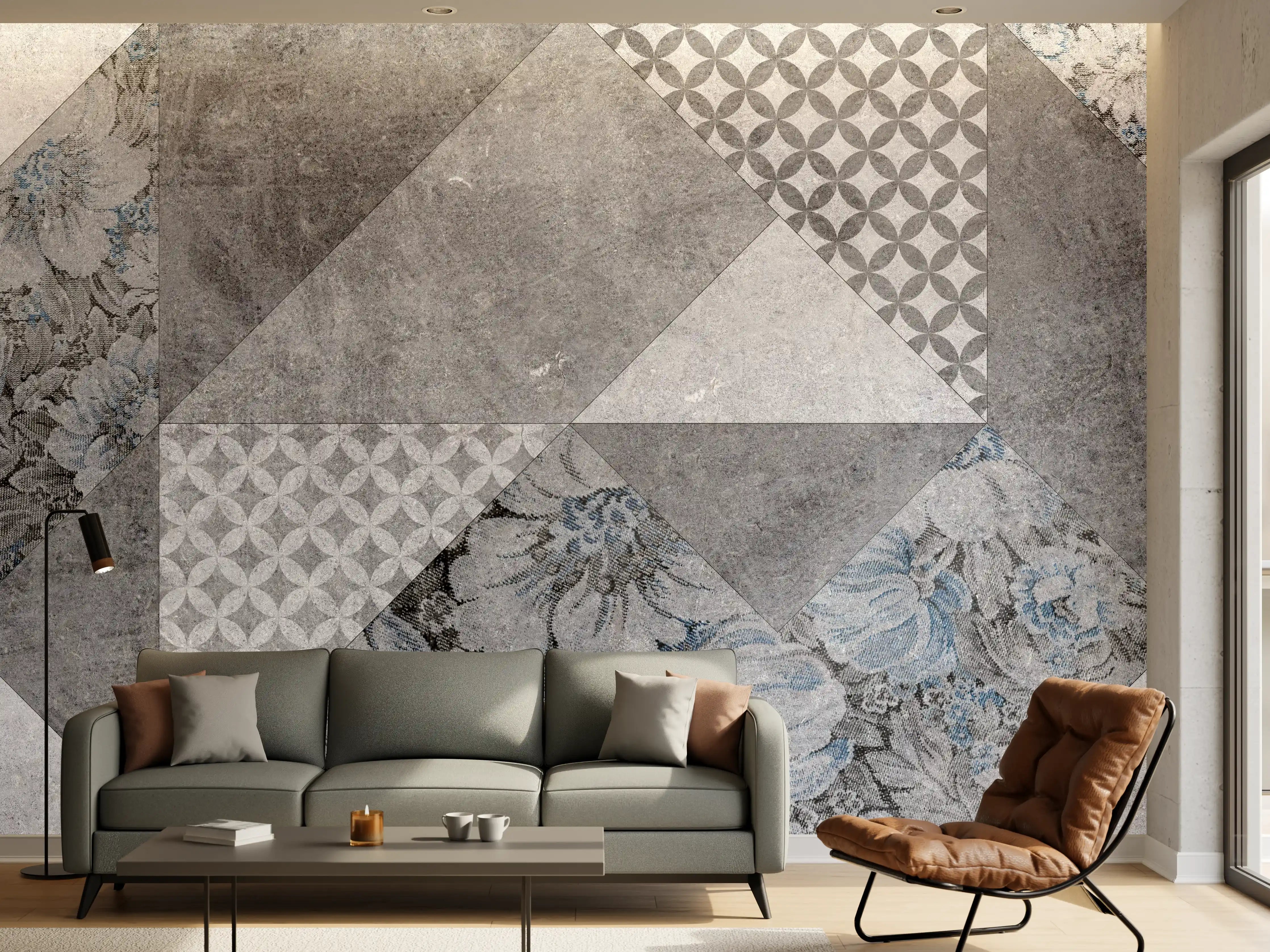 Wandverkleidung Wohnzimmer - abstrakte Blumen und Marmor Textur