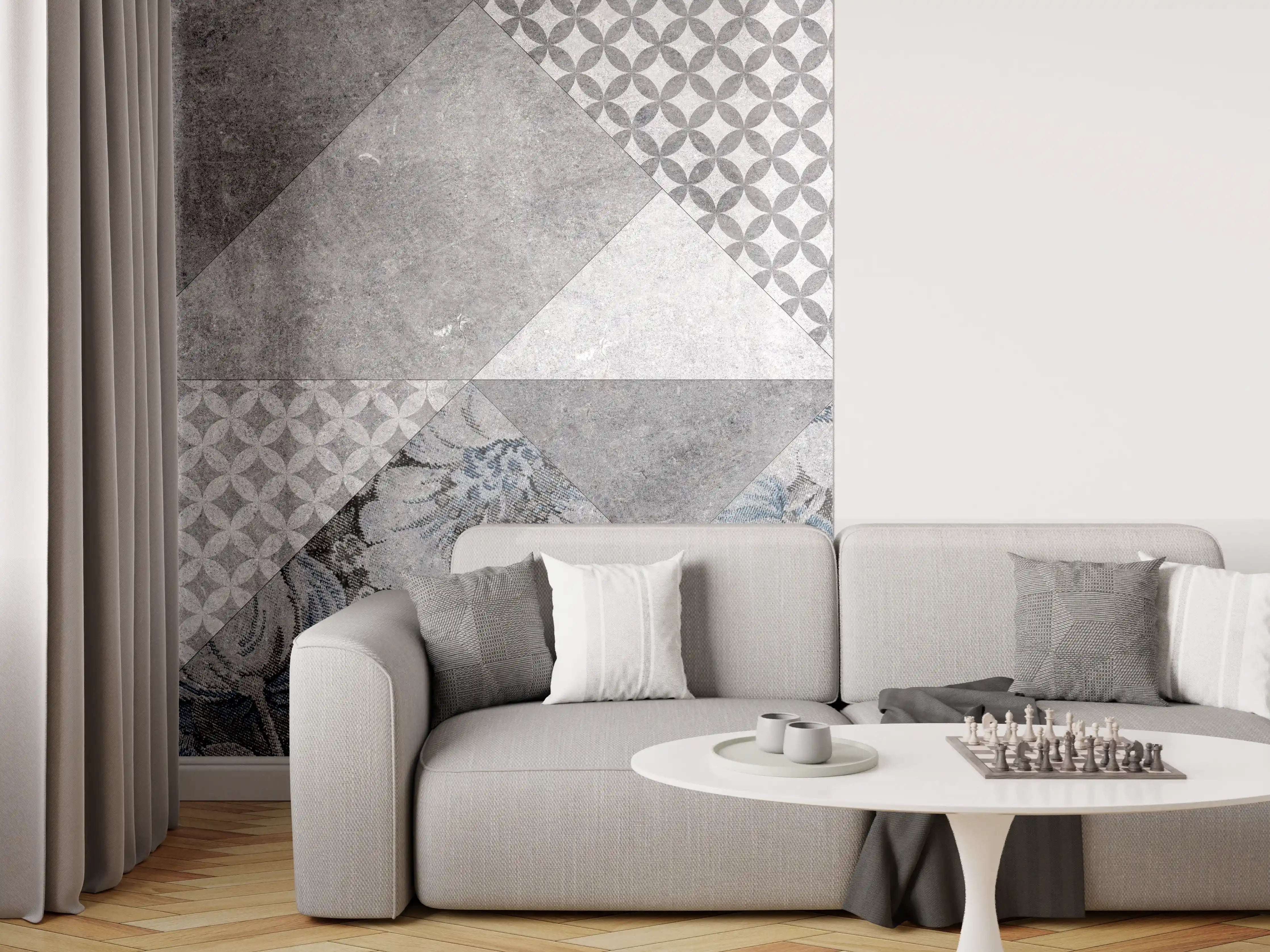 Wandverkleidung Wohnzimmer - abstrakte Blumen und Marmor Textur