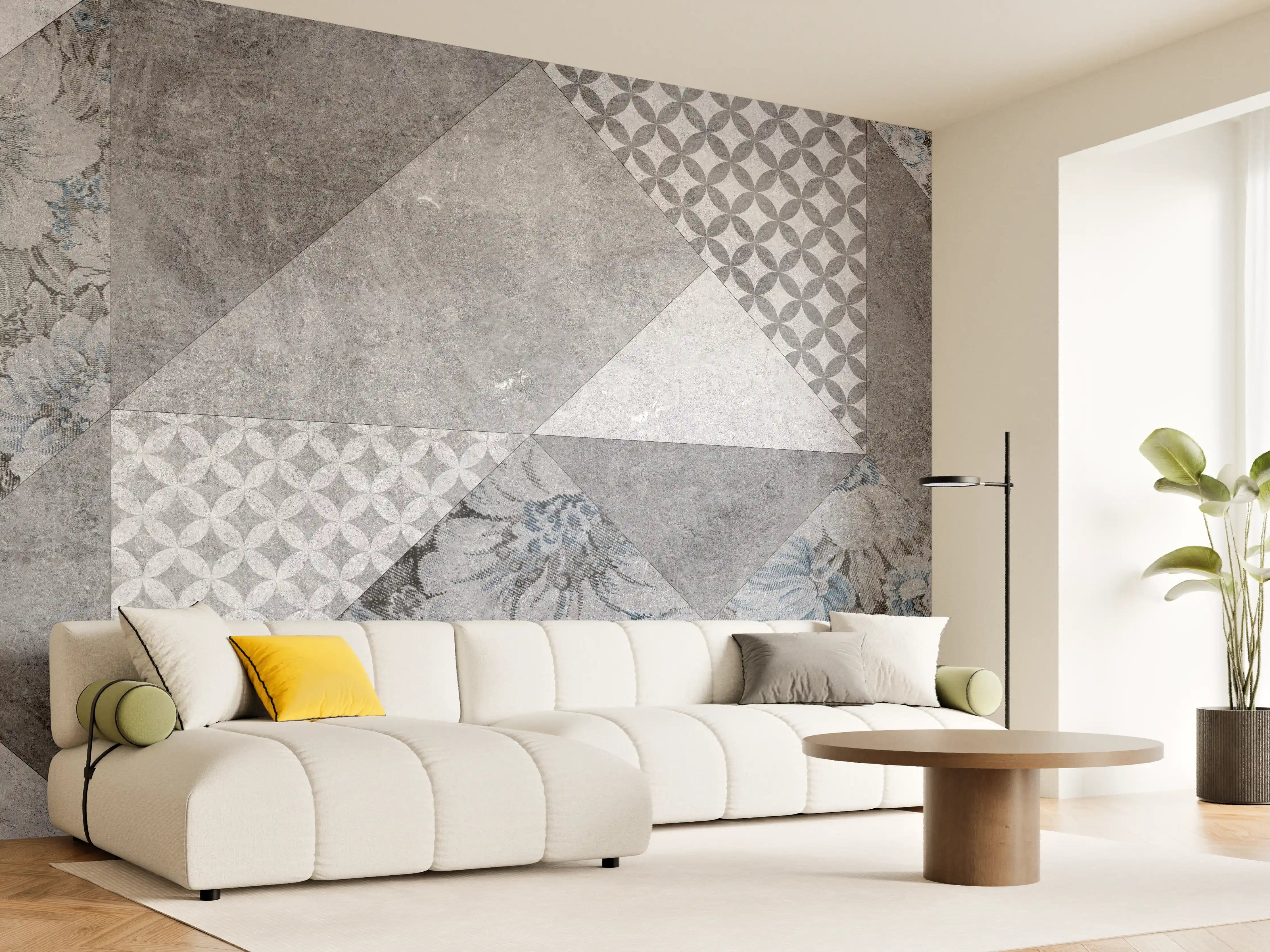 Wandverkleidung Wohnzimmer - abstrakte Blumen und Marmor Textur