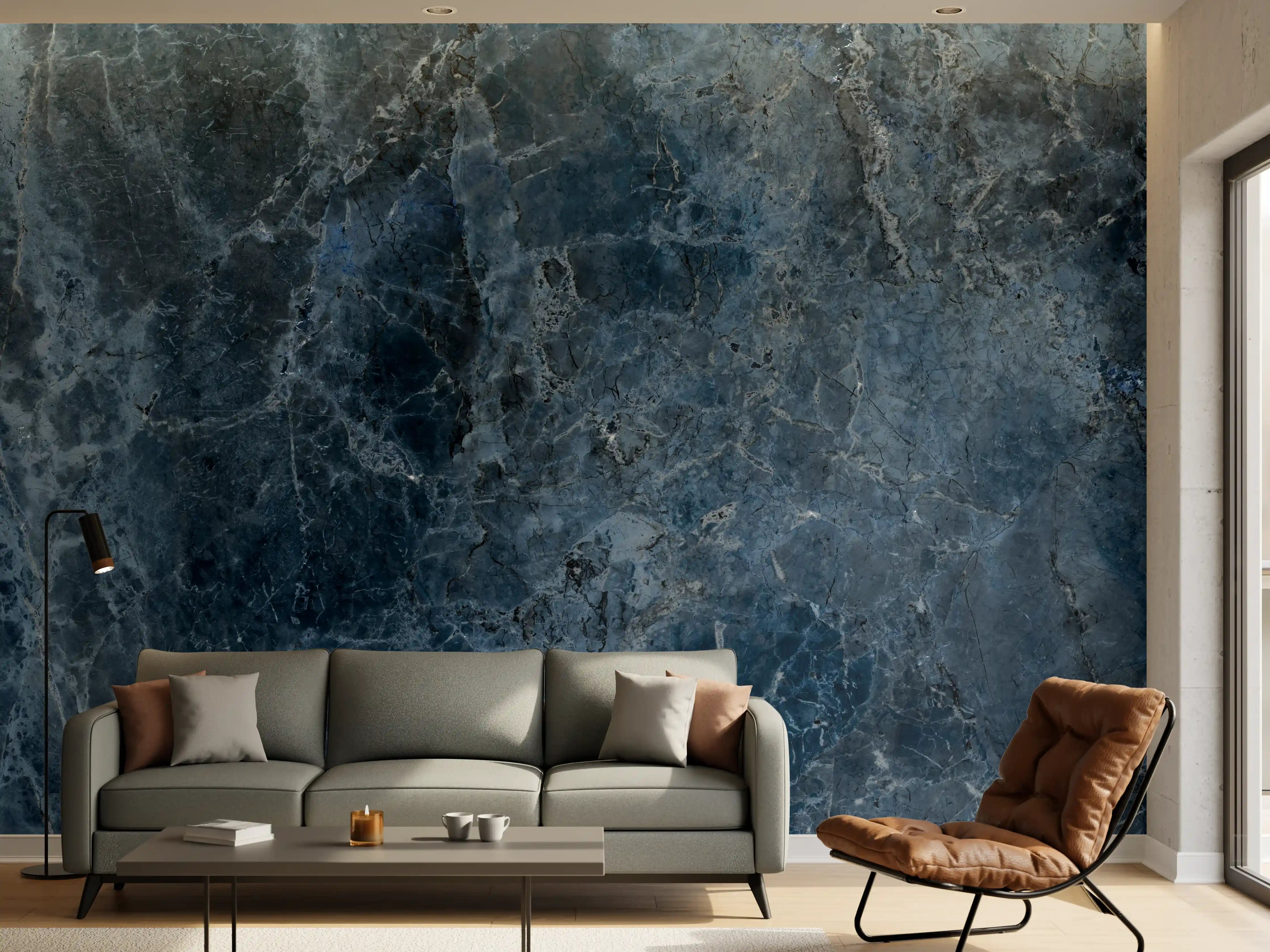 Wandverkleidung Wohnzimmer - dunkelblaue Marmor Steinstruktur