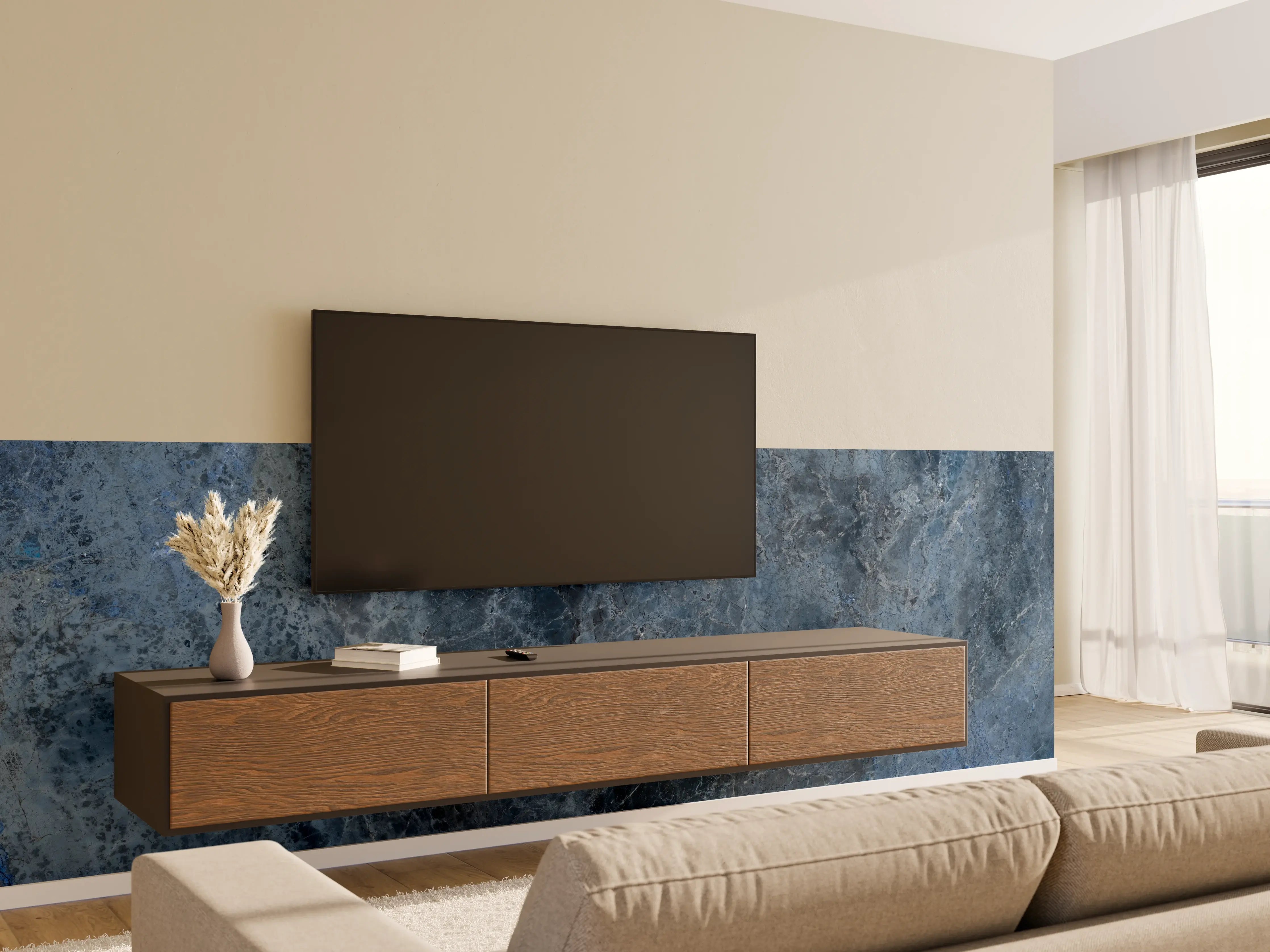 Wandverkleidung Wohnzimmer - dunkelblaue Marmor Steinstruktur