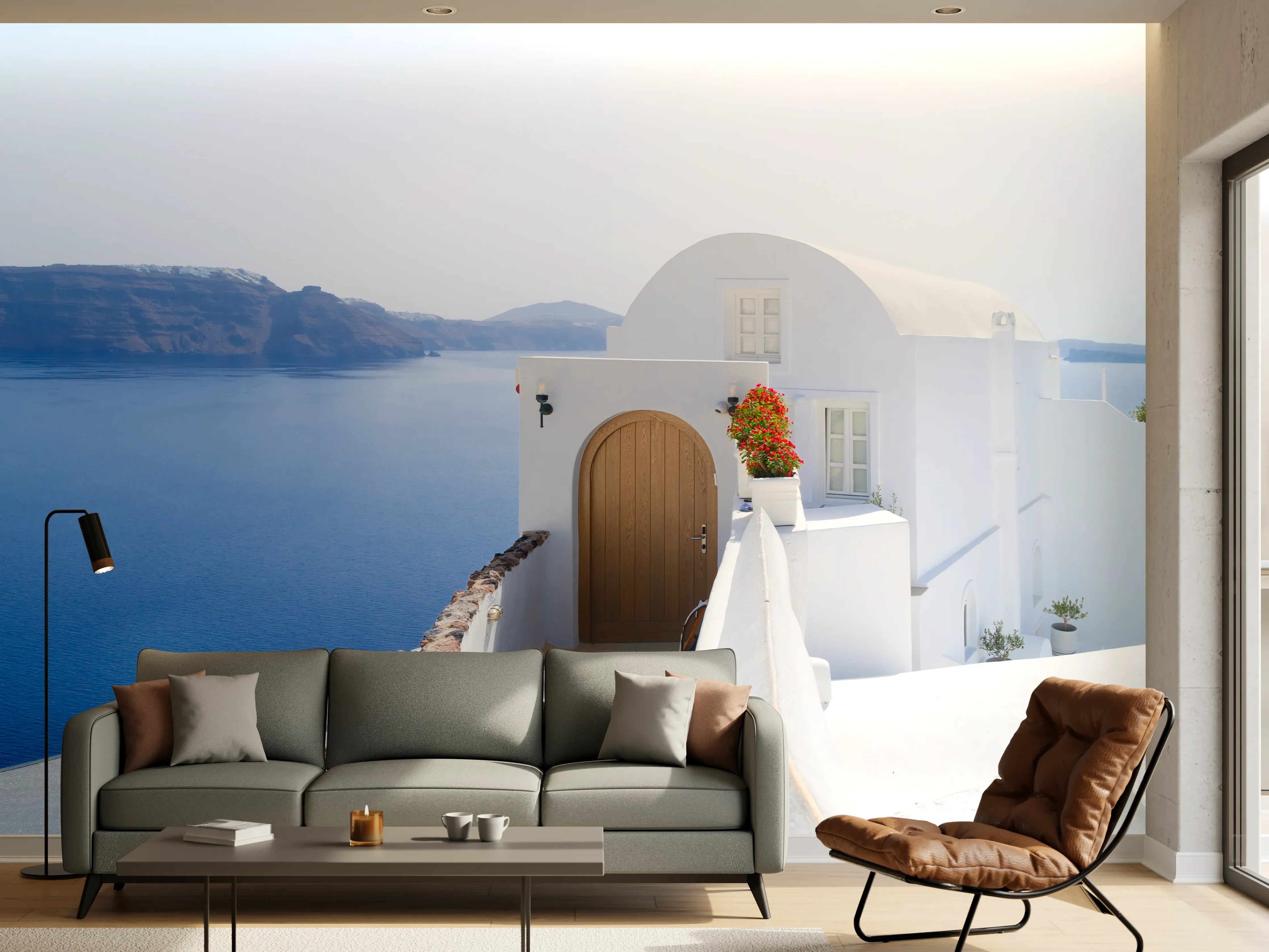 Wandverkleidung Wohnzimmer - schöne Details der Insel Santorin