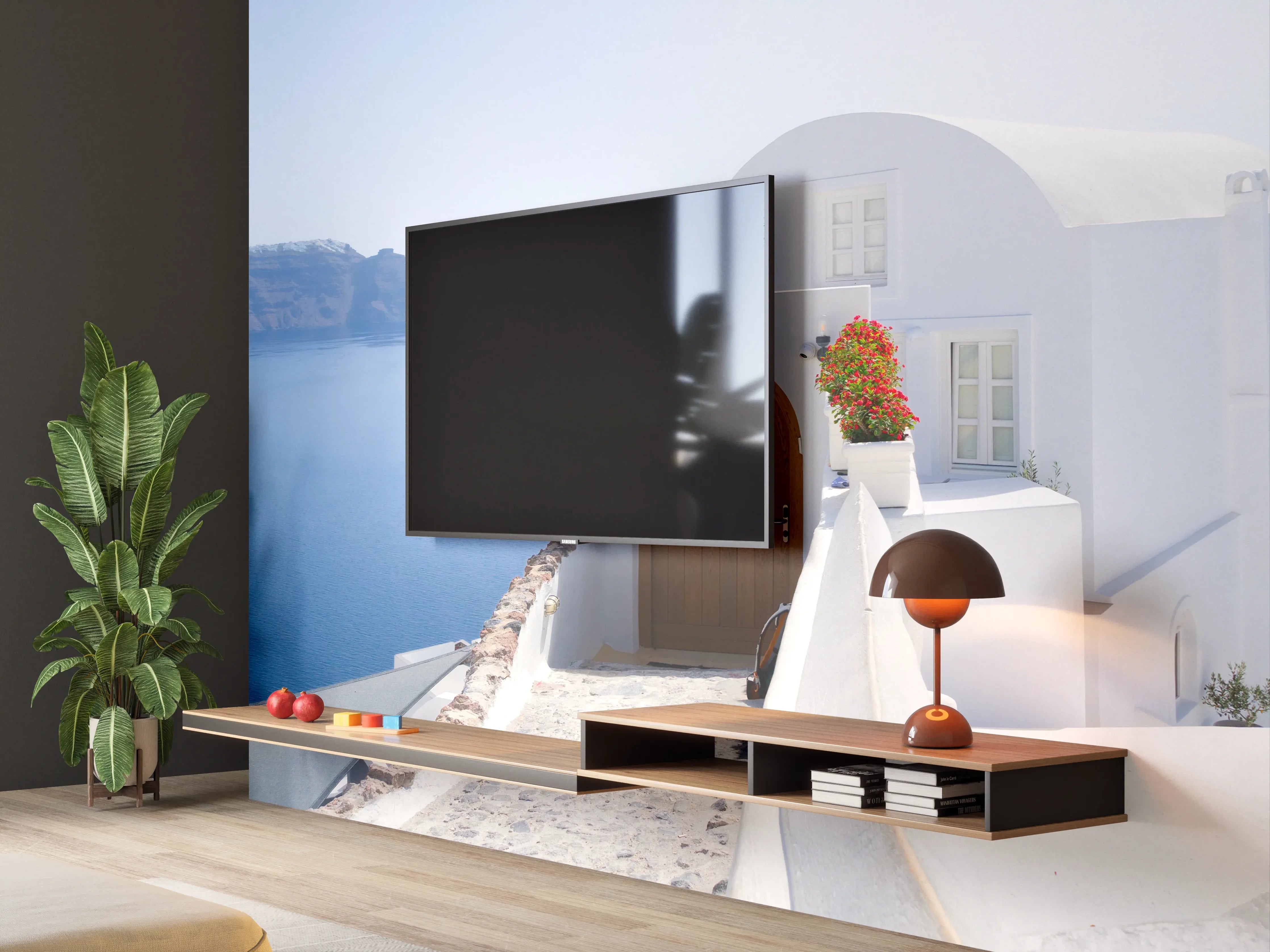 Wandverkleidung Wohnzimmer - schöne Details der Insel Santorin